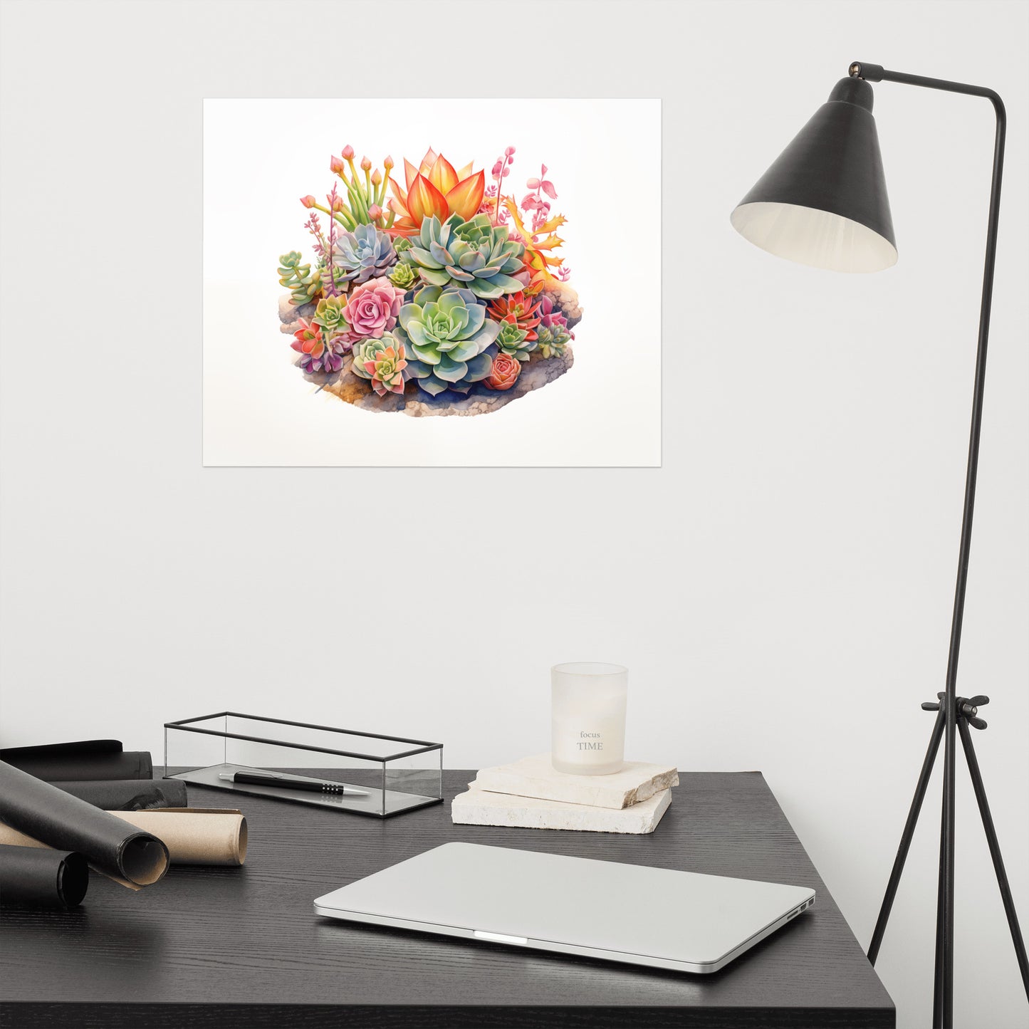 Succulent Sanctuary Watercolor Painting - Digital Artwork Loose Art Print