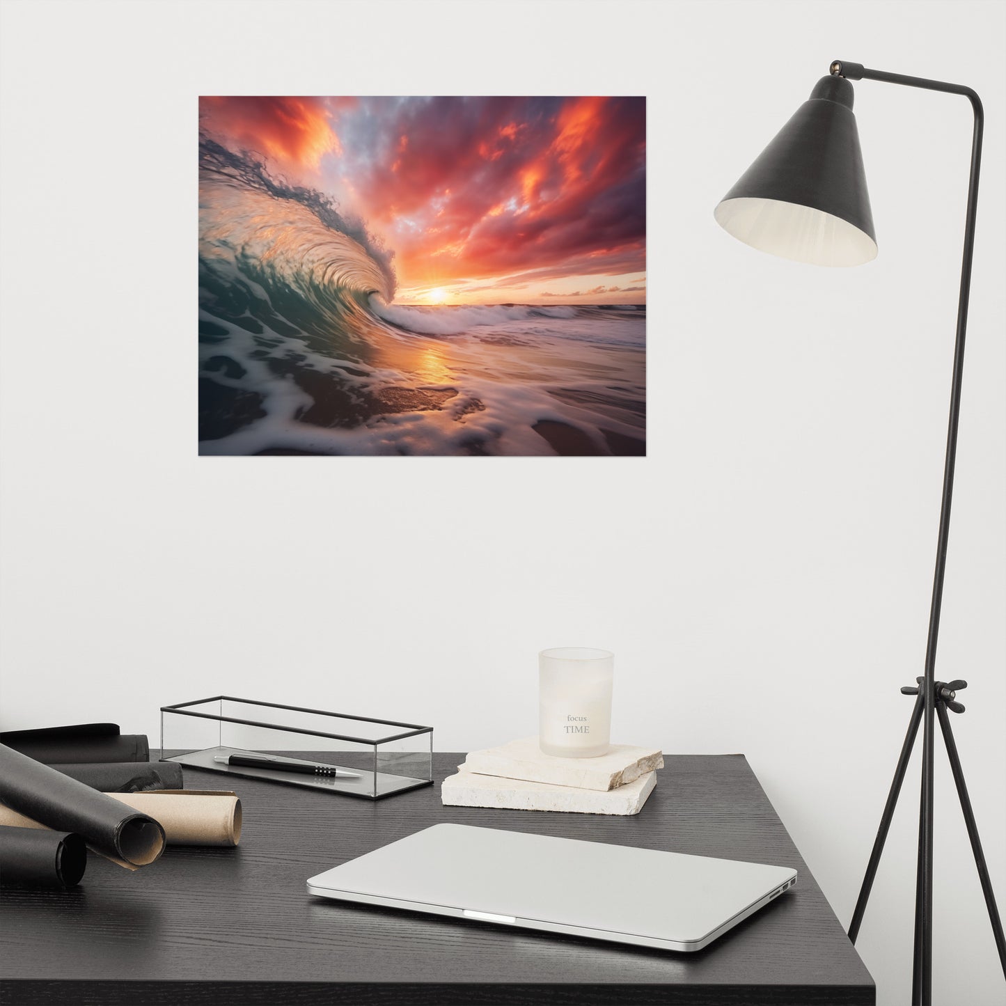 Ocean Wall Art: Crimson Coastline Realism Painting Digital Artwork Loose Art Print