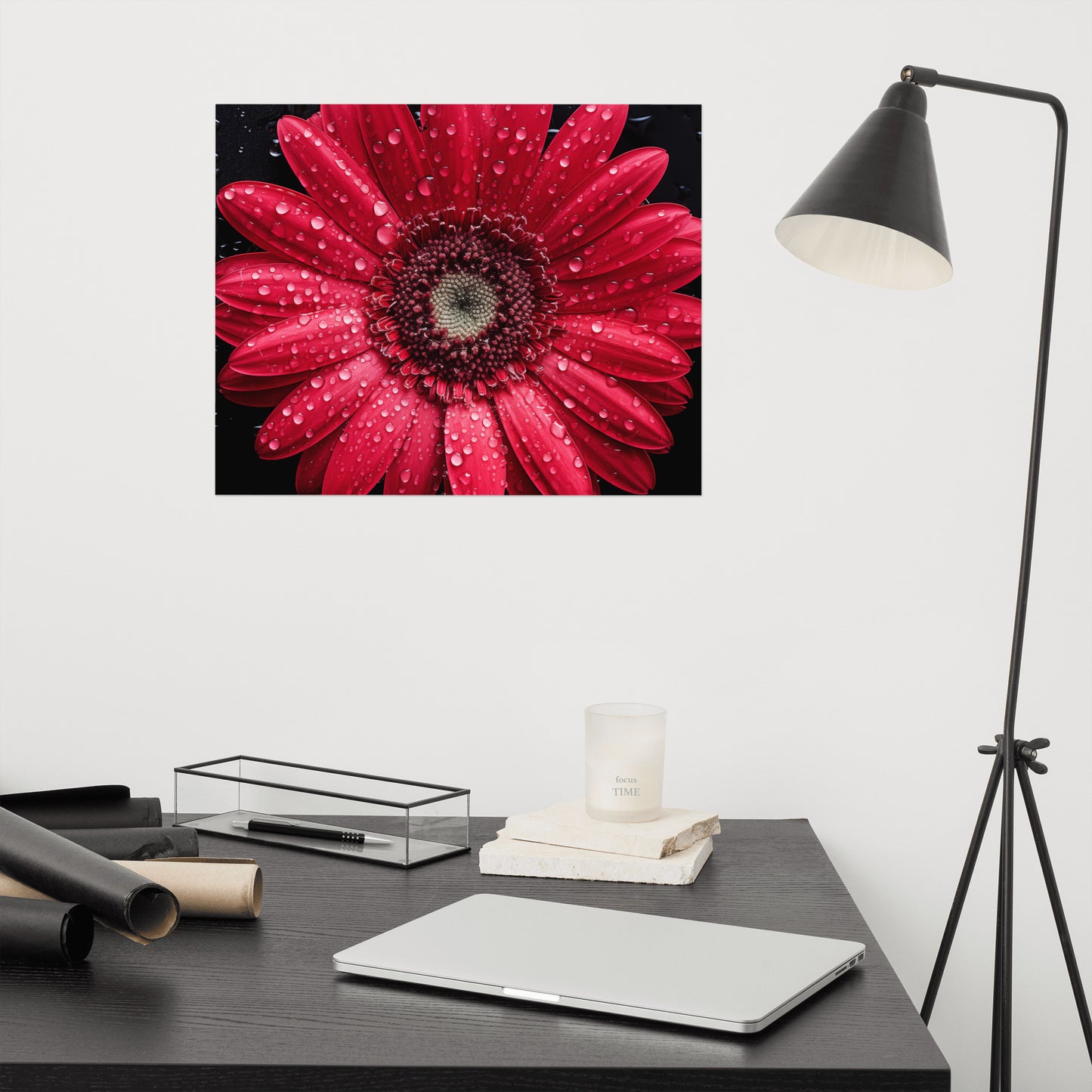 Red Floral Wall Art: Crimson Dew Realism Painting Digital Artwork Loose Art Print