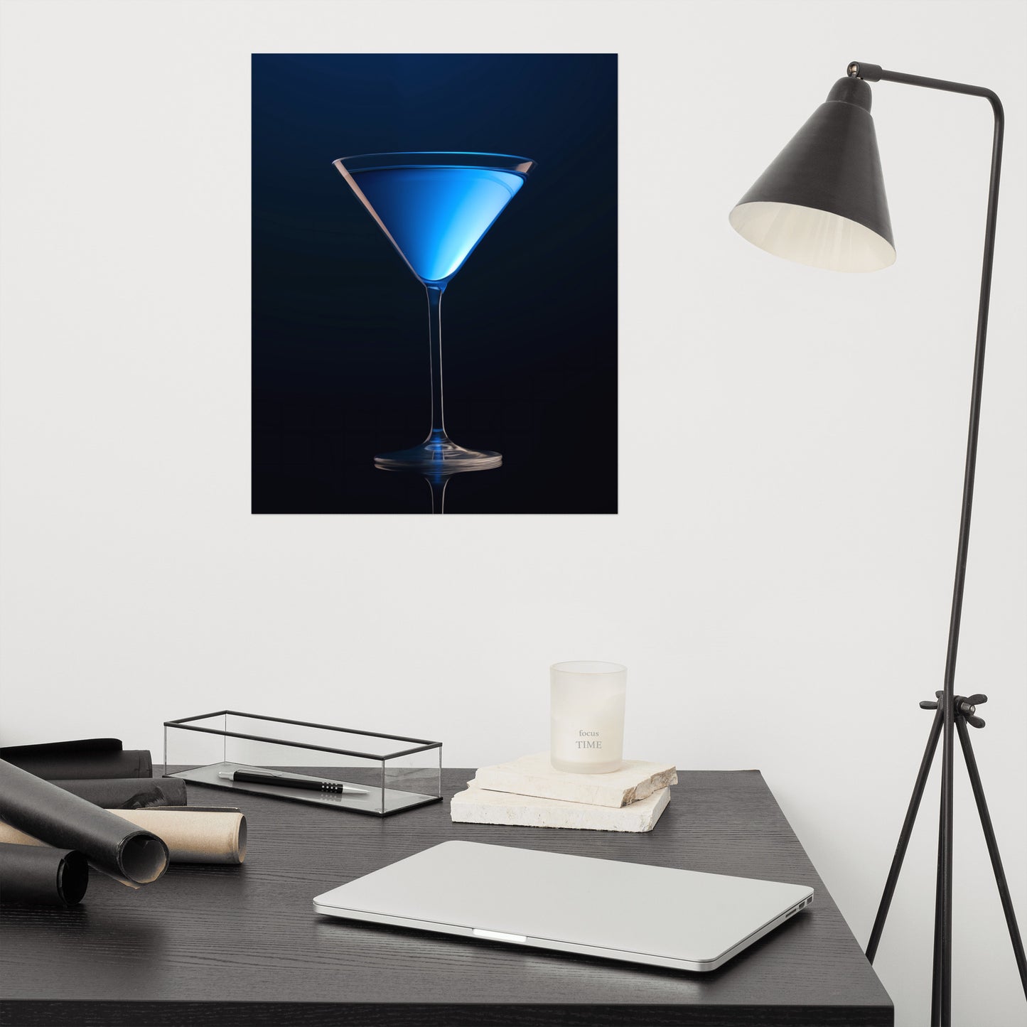 Bar Art: Electric Blue Martini Realism Painting Digital Artwork Loose Art Print