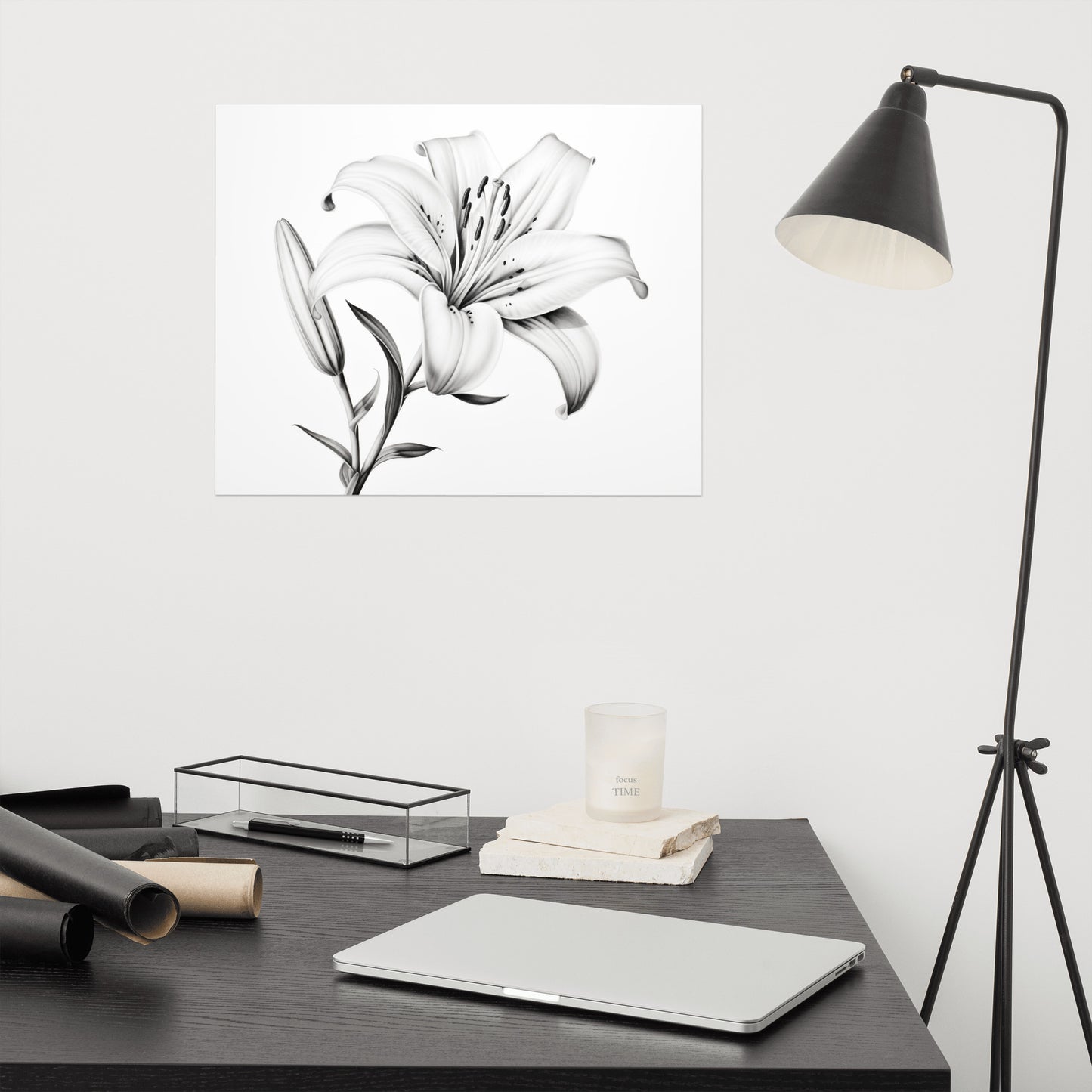 Gentle Awakening Lily Pencil Sketch Charcoal Digital Artwork Loose Art Print