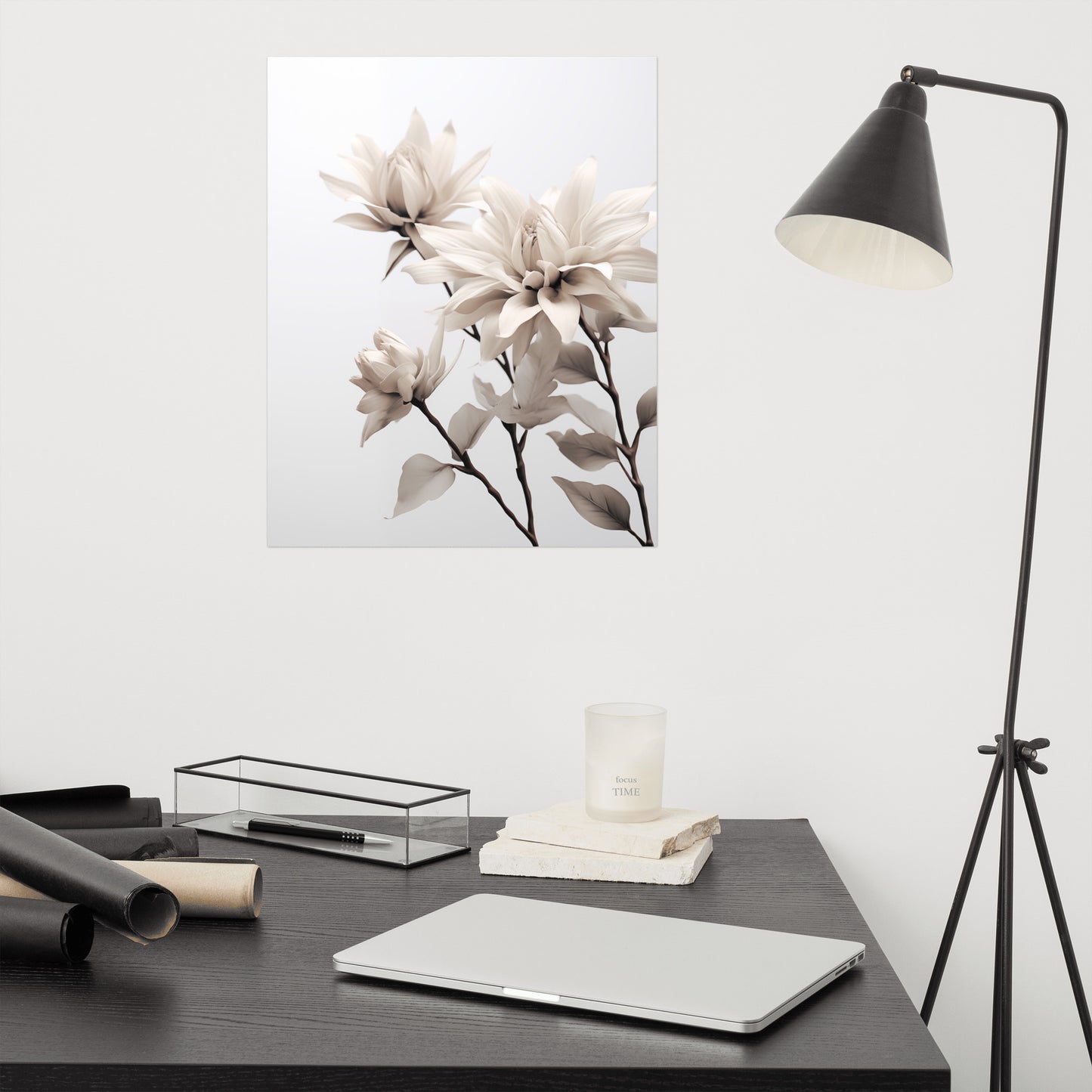 Timeless Bloom Realism Painting Gray Floral Digital Artwork Loose Art Print