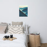 Misty Blue Silhouette Mountain Range Landscape Photo Loose Wall Art Print