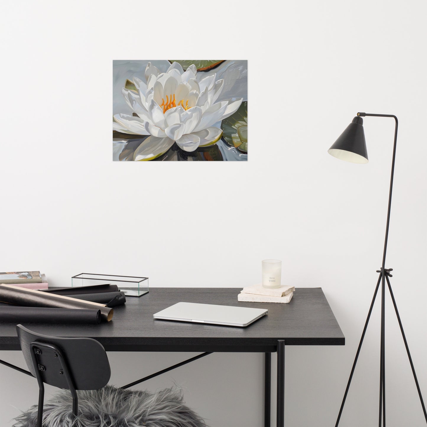 Peaceful White Waterlily Floral Botanical Digital Artwork Loose / Frameable / Frameless Art Print