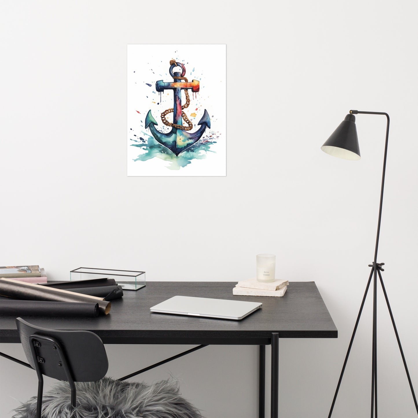 Coastal Art Print: "Anchored in Color" Watercolor Painting - Digital Artwork - Loose