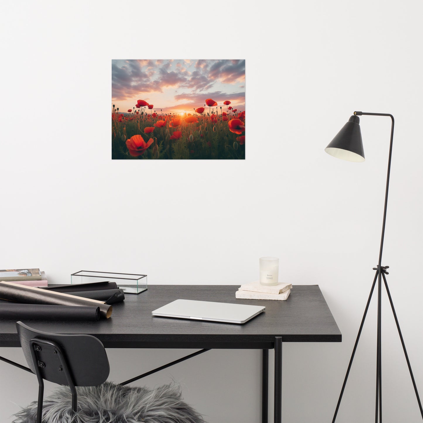 Artwork of Poppies: A Field of Memories Poppy Sunset Photorealism - Digital Artwork Loose Art Print