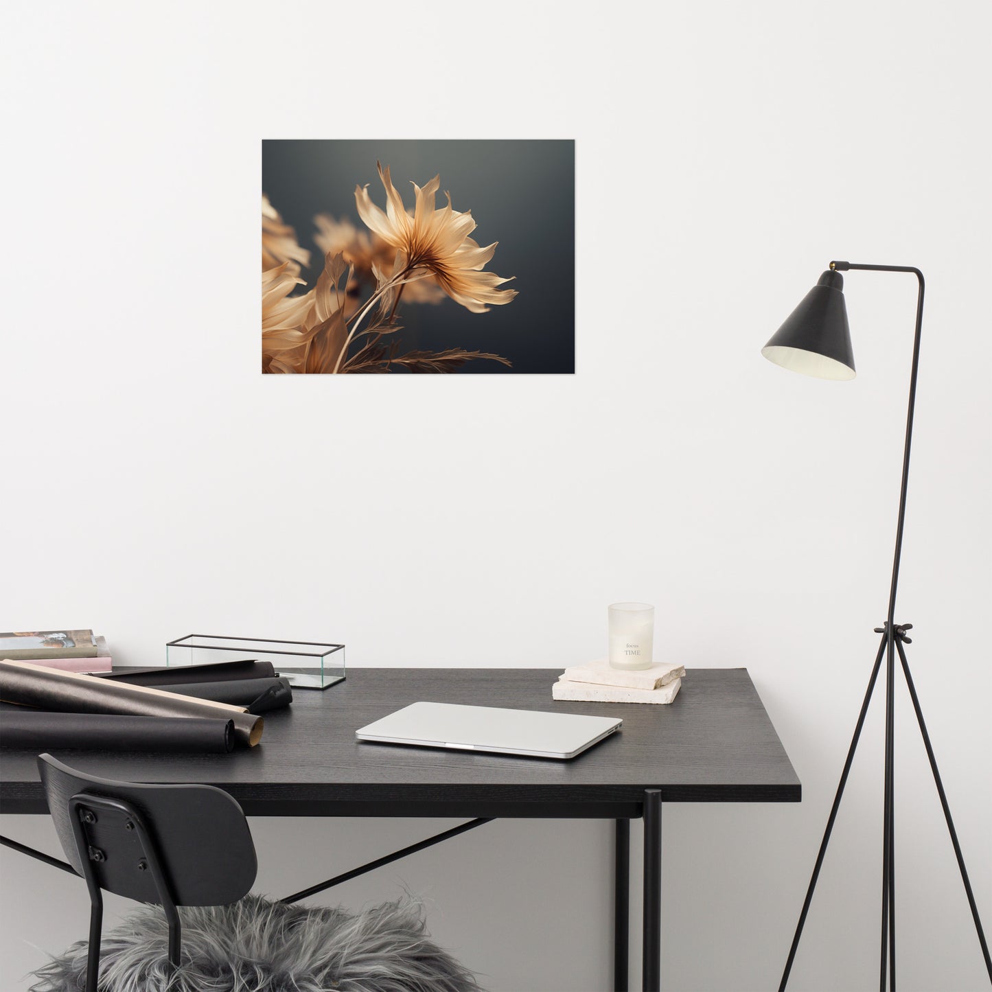 Gold Floral Wall Art: A Golden Moment Floral Photorealism - Digital Artwork Loose Art Print