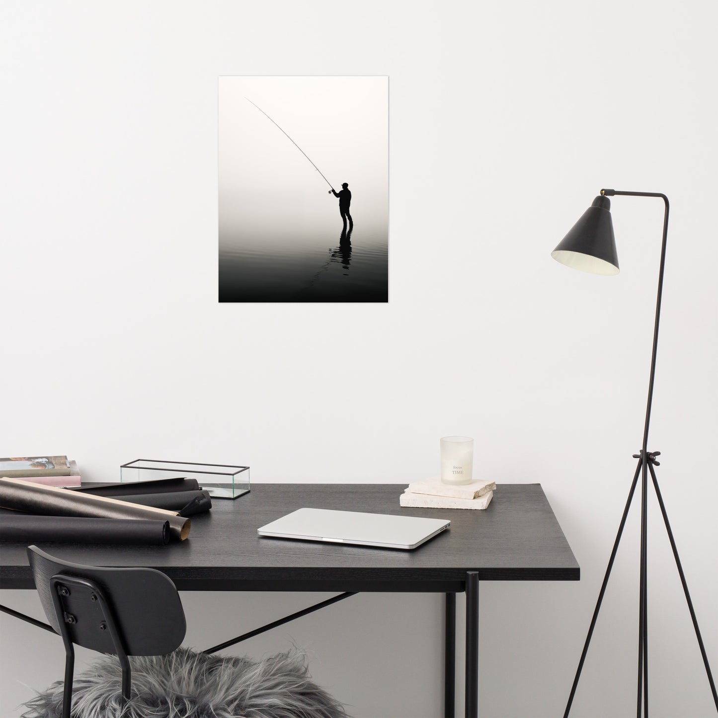 Fishing Art: Angler's Reverie Minimal Fishing Photorealism - Digital Artwork Loose Print