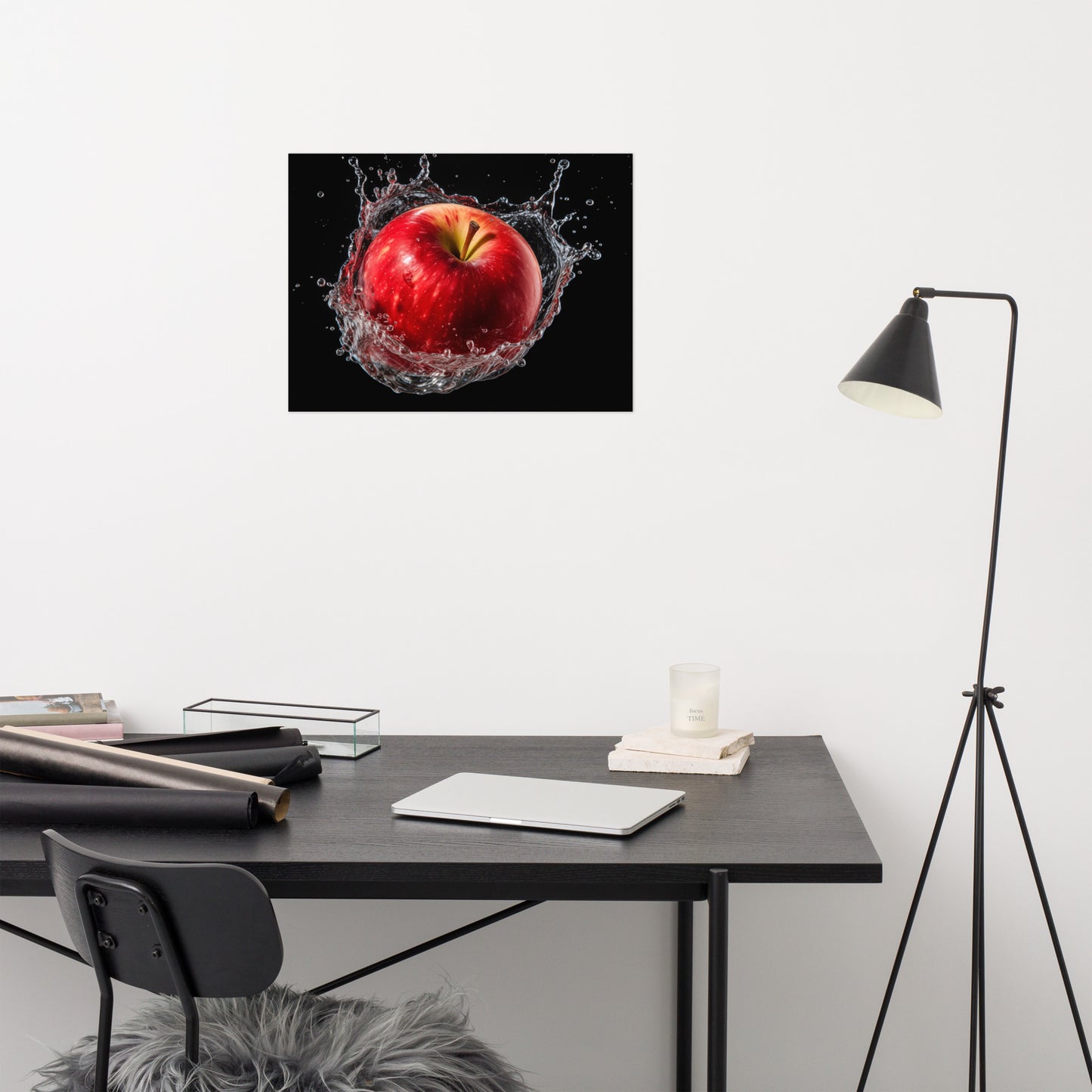 Apple Splashdown - Apple in Water Photorealism - Digital Artwork Loose Print