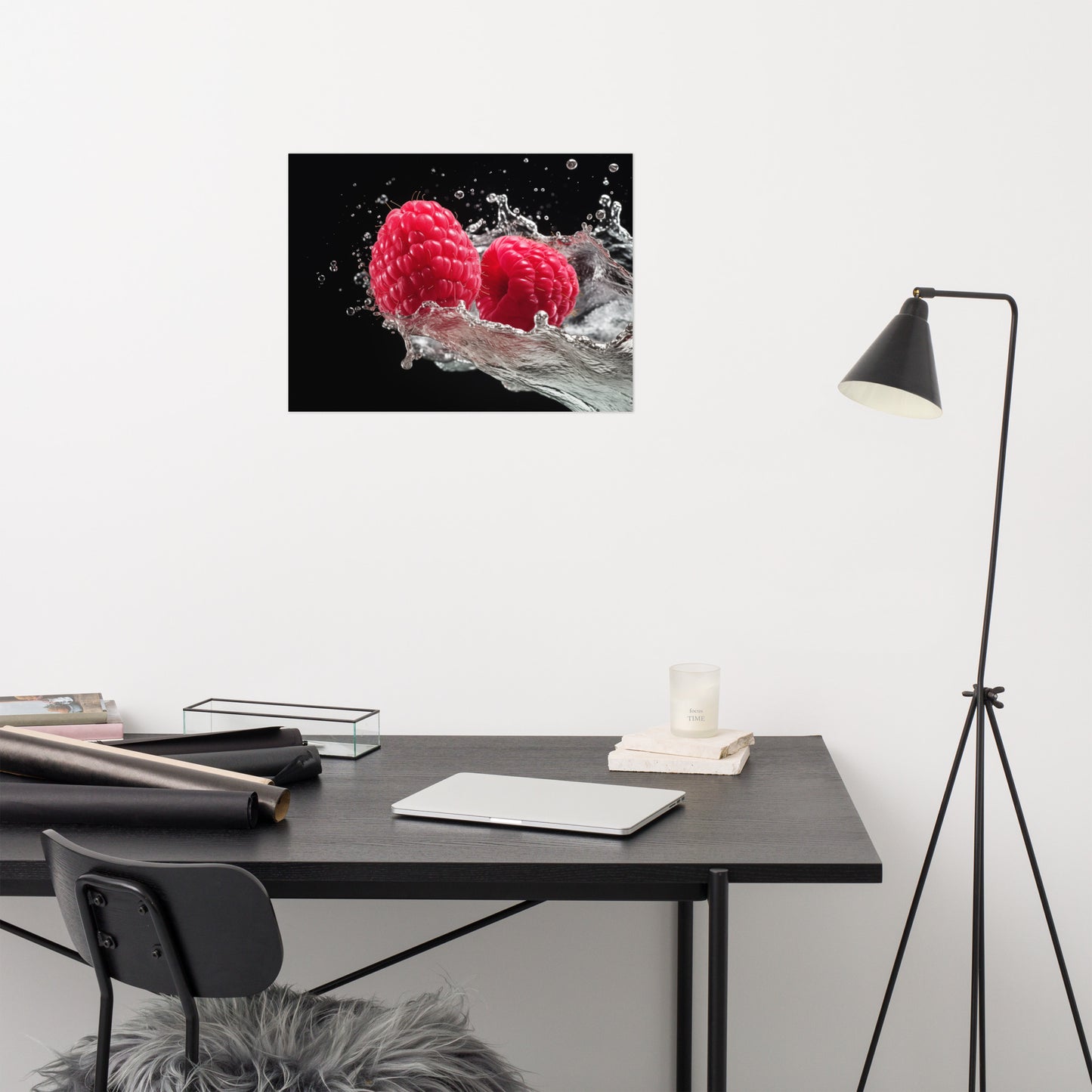 Burst of Freshness Raspberries in Water Photorealism Painting - Digital Artwork Loose Art Print