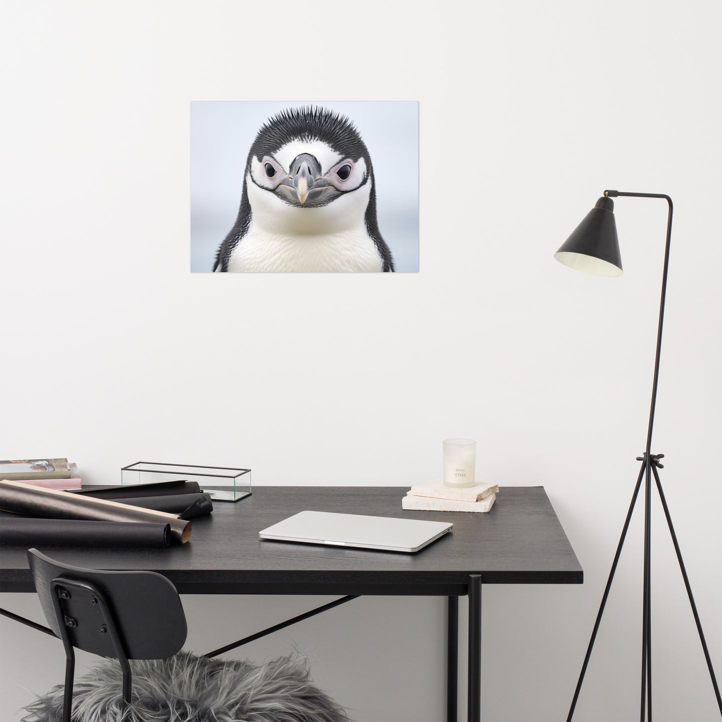 Cute Penguin Art: Chinstrap Penguin Chick Portrait Photorealism - Digital Artwork Loose Art Print