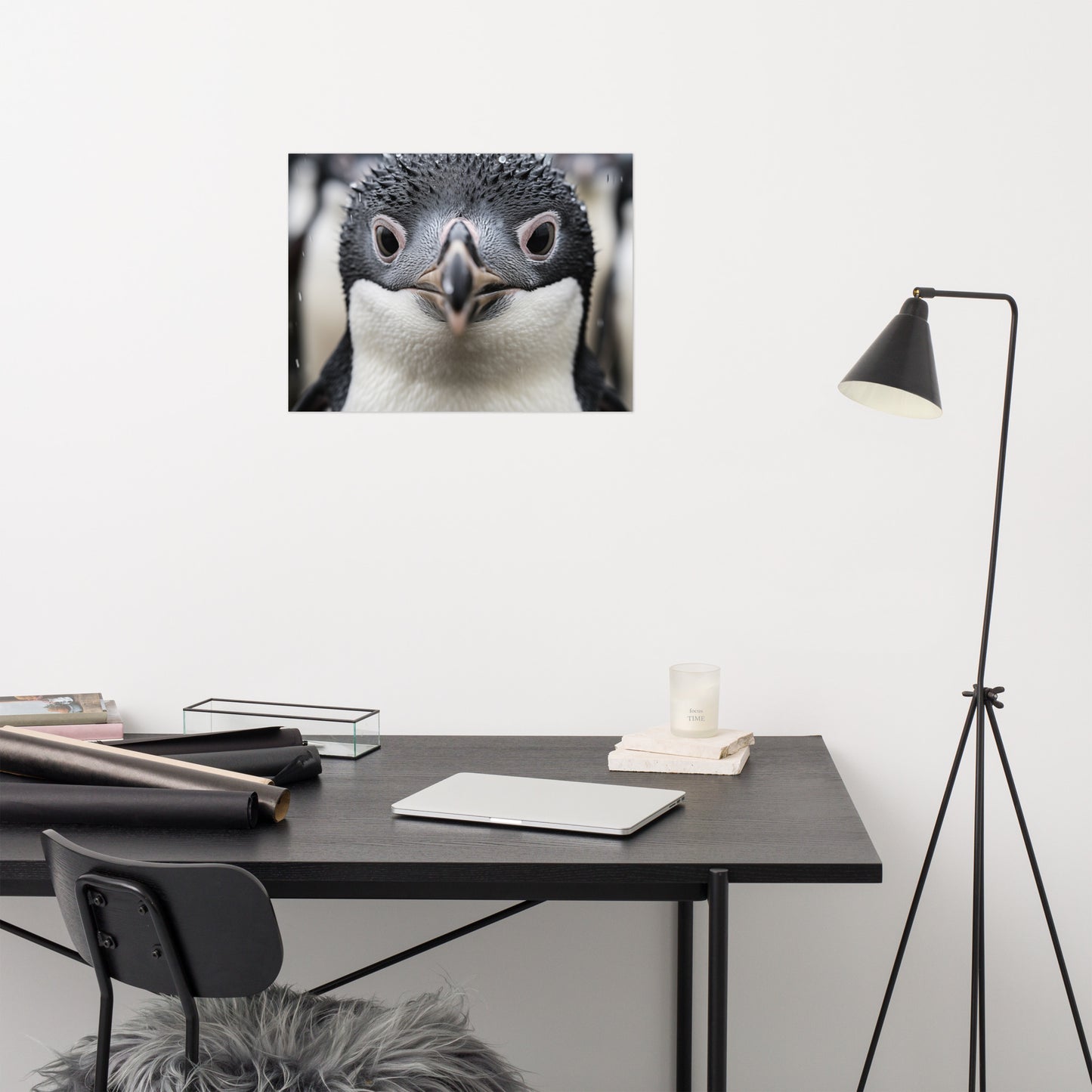 Wall Art Penguin: Close-up of a Baby Penguin Photorealism - Digital Artwork Loose Art Print