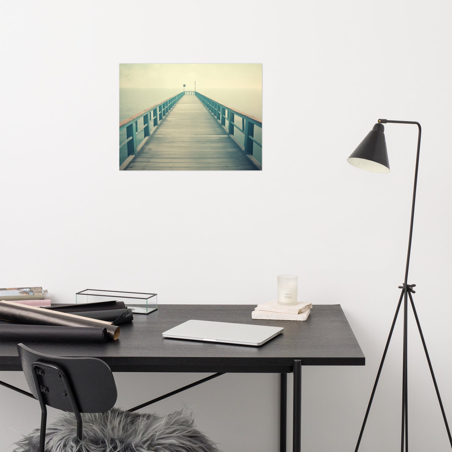 Pier Art: Coastal Calm Subdued Retro Coastal Photorealism - Digital Artwork Loose Print