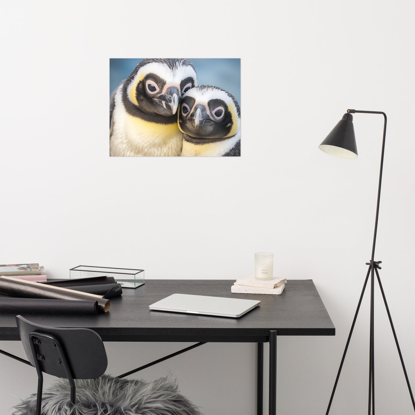 Bird Wall Art: Cuddle Buddies Penguins Photorealism - Digital Artwork Loose Art Print