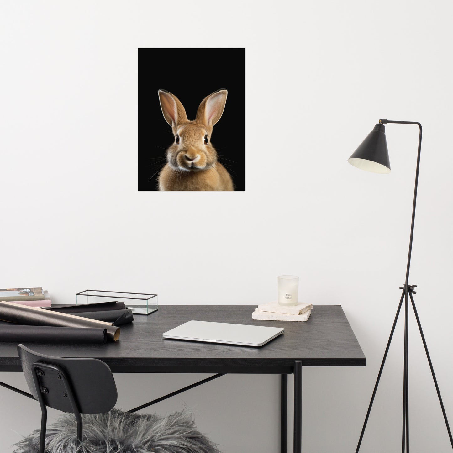 Play Room Wall Art: Curious Cottontail Rabbit Portrait Photorealism - Digital Artwork Loose Art Print