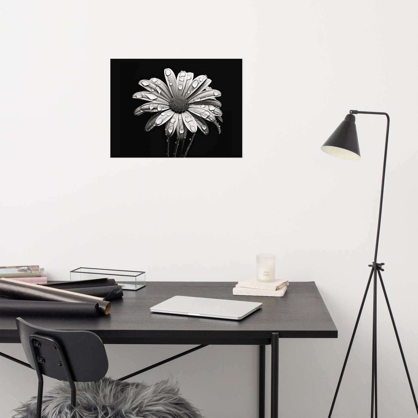 Still Art Flowers: Dark Bloom Daisy Photorealism - Digital Artwork Loose Art Print