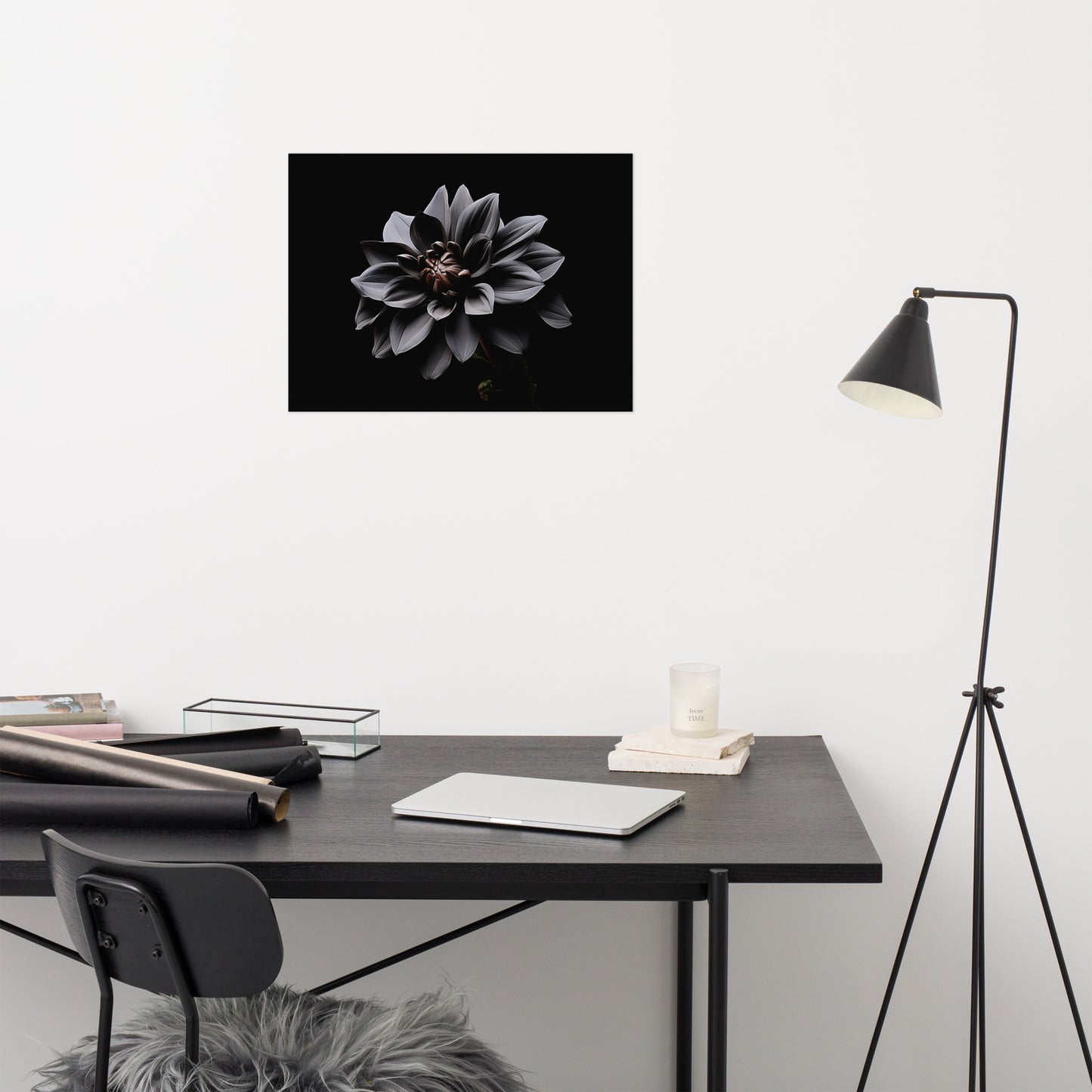 Black Flower Painting: Dark Elegance Photorealism - Digital Artwork Loose Art Print