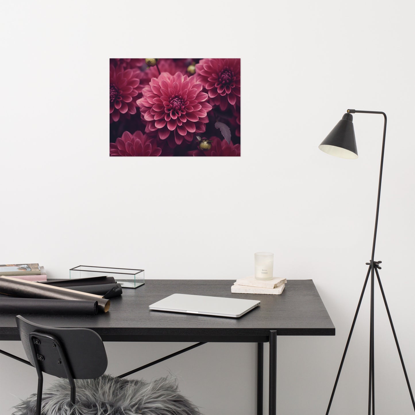 Simple Floral Wall Art: Delicate Details Burgundy Flowers Photorealism - Digital Artwork Loose Art Print