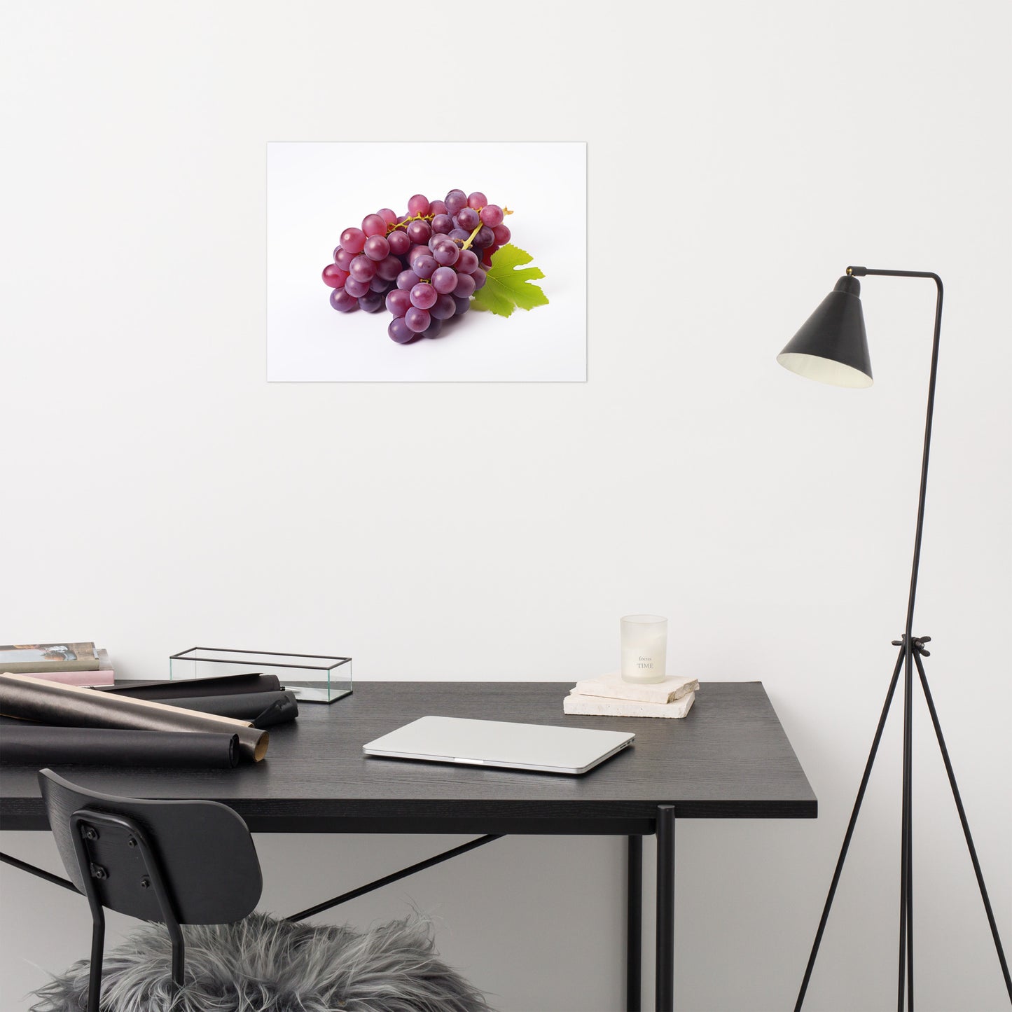 Art with Grapes: Cluster of Delight Purple Grapes on White Photorealism - Digital Artwork Loose Art Print