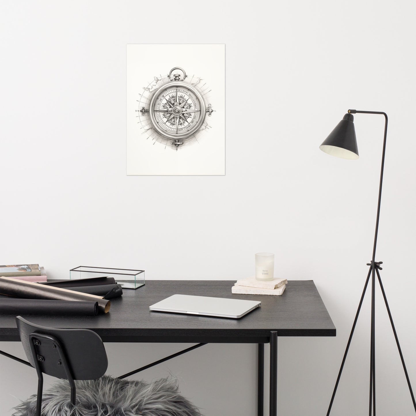 Nautical Compass Wall Art: "Compass Rose" Pencil Sketch Drawing - Digital Artwork Loose Print