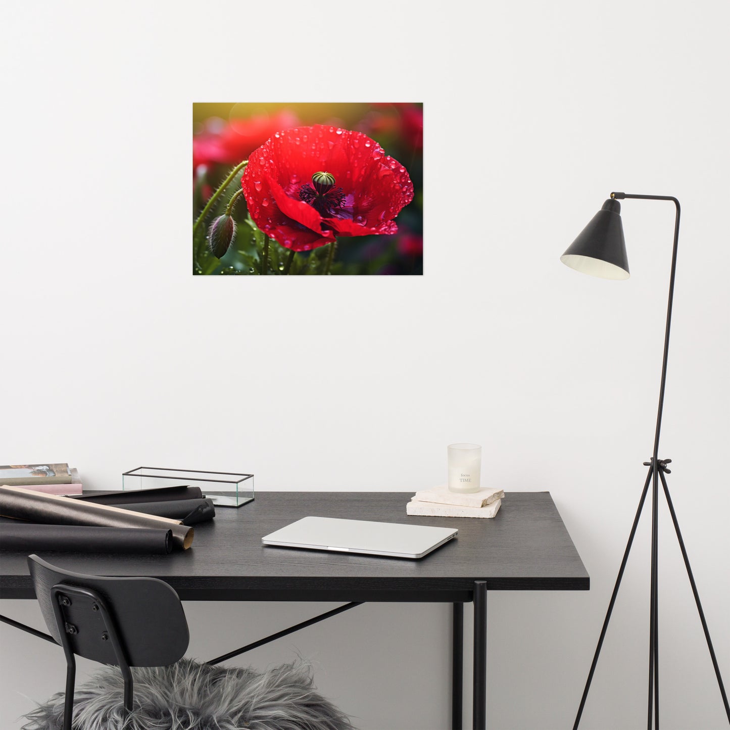 Poster Painting Flowers: Dew-kissed Remembrance Photorealism - Digital Artwork Loose Art Print