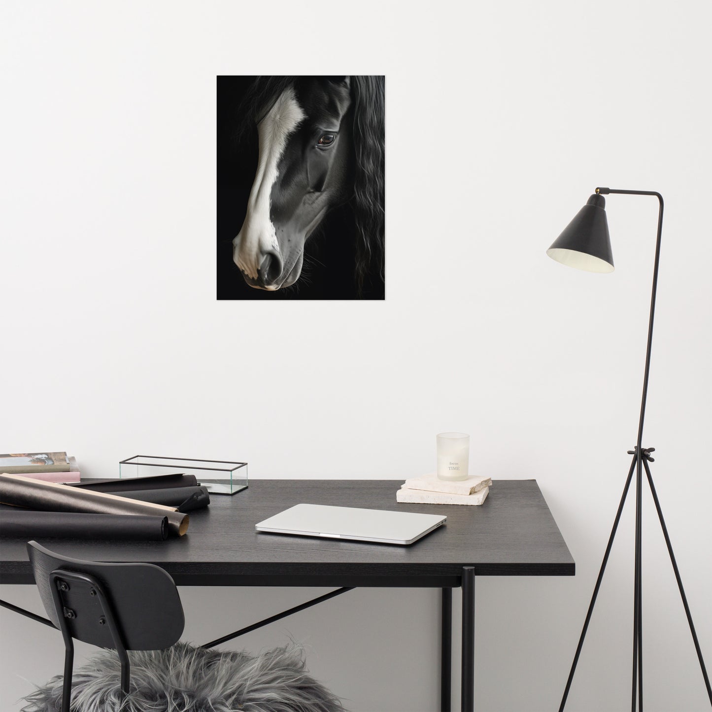 Equestrian Art Prints: Ebony and Ivory Photorealism - Digital Artwork Loose Art Print