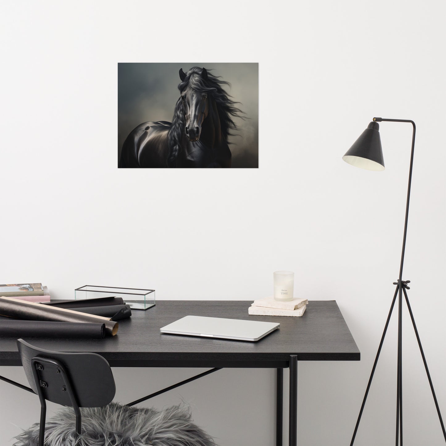 Horse Wall Print: Ebony Elegance Photorealism - Digital Artwork Loose Art Print