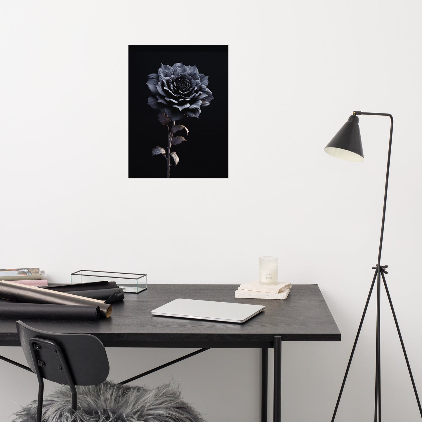 Unique Flower Painting: Ebony Enchantment Rose Black Flowers Photorealism - Digital Artwork Loose Art Print