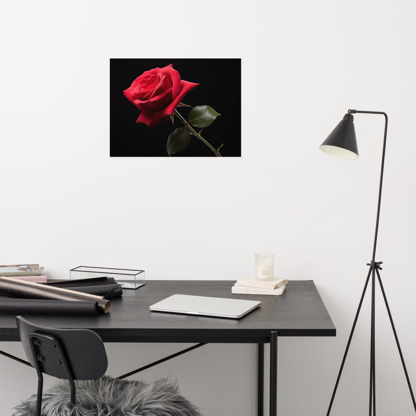 Red Floral Wall Art: Ebony Serenade Photorealism - Digital Artwork Loose Art Print