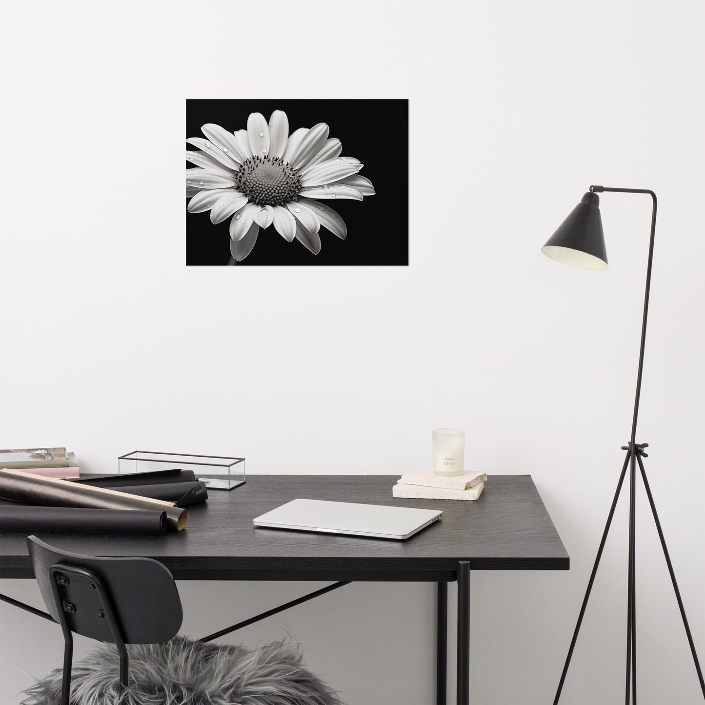 Flower Poster Prints: Elegance in Shadows Daisy Photorealism - Digital Artwork Loose Art Print