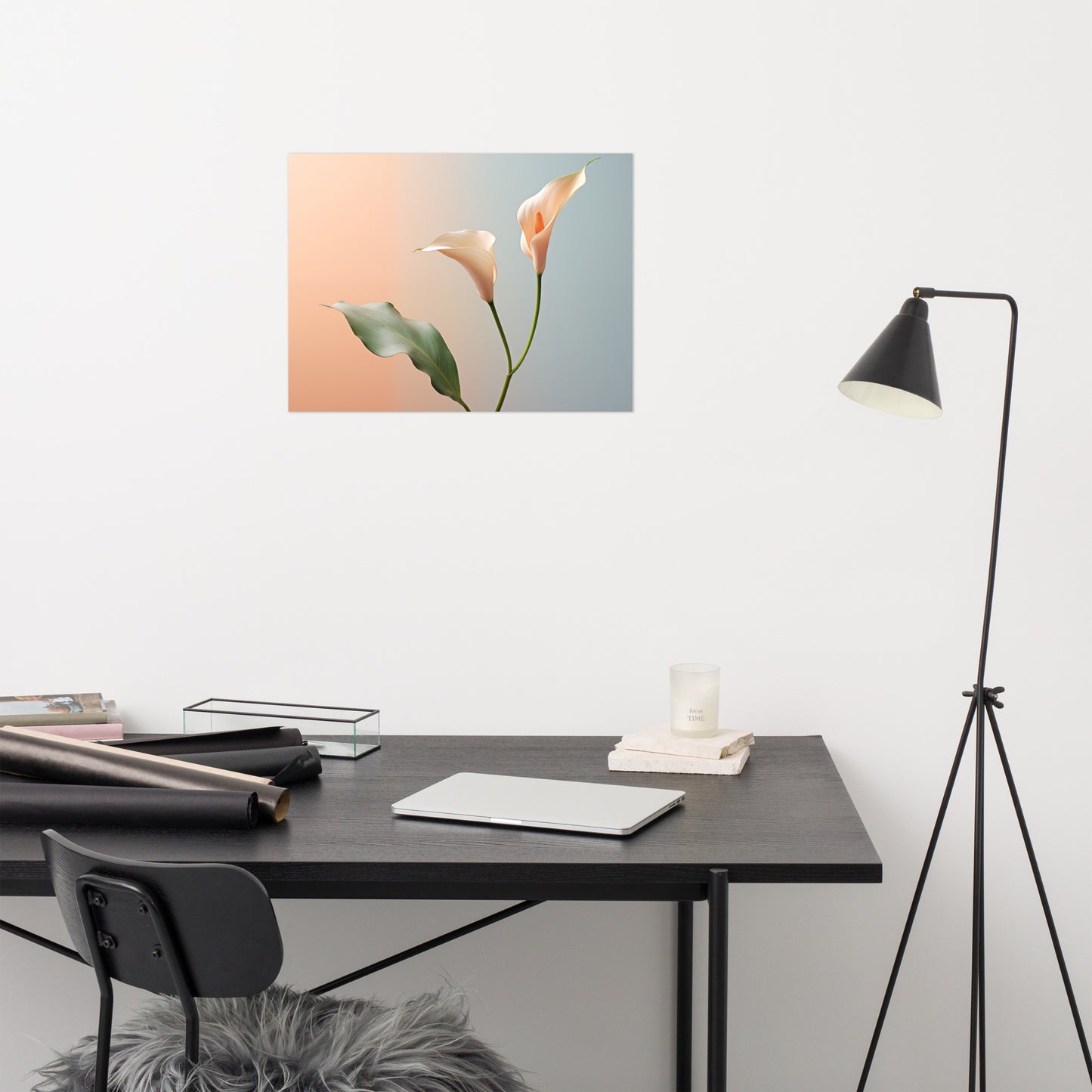 Coral Floral Wall Art: Elegant Embrace Calla Lily Minimal Photorealism - Digital Artwork Loose Art Print