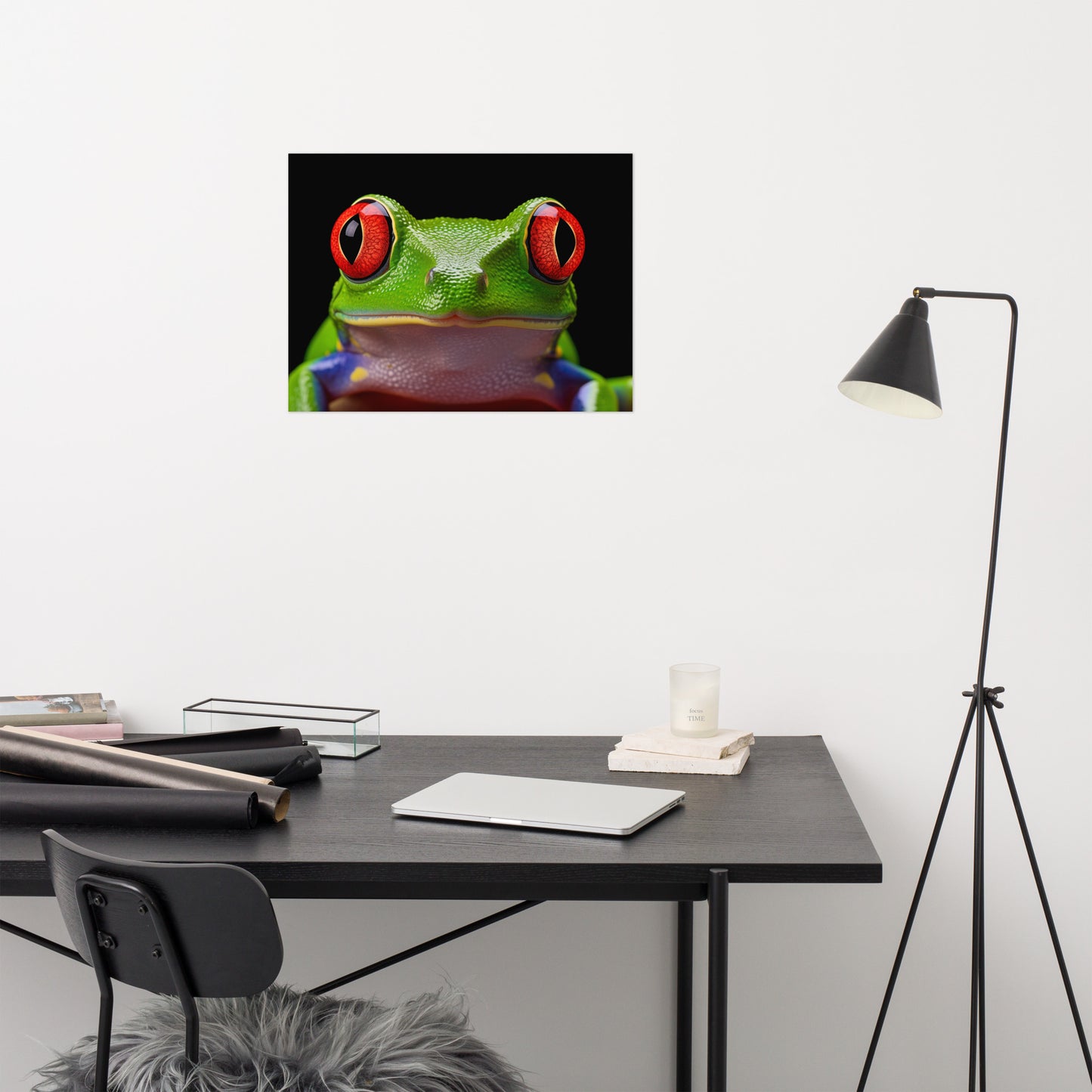 Frog and Toad Wall Art: Emerald Enchantment Red Eyed Tree Frog Close-up Photorealism - Digital Artwork Loose Art Print