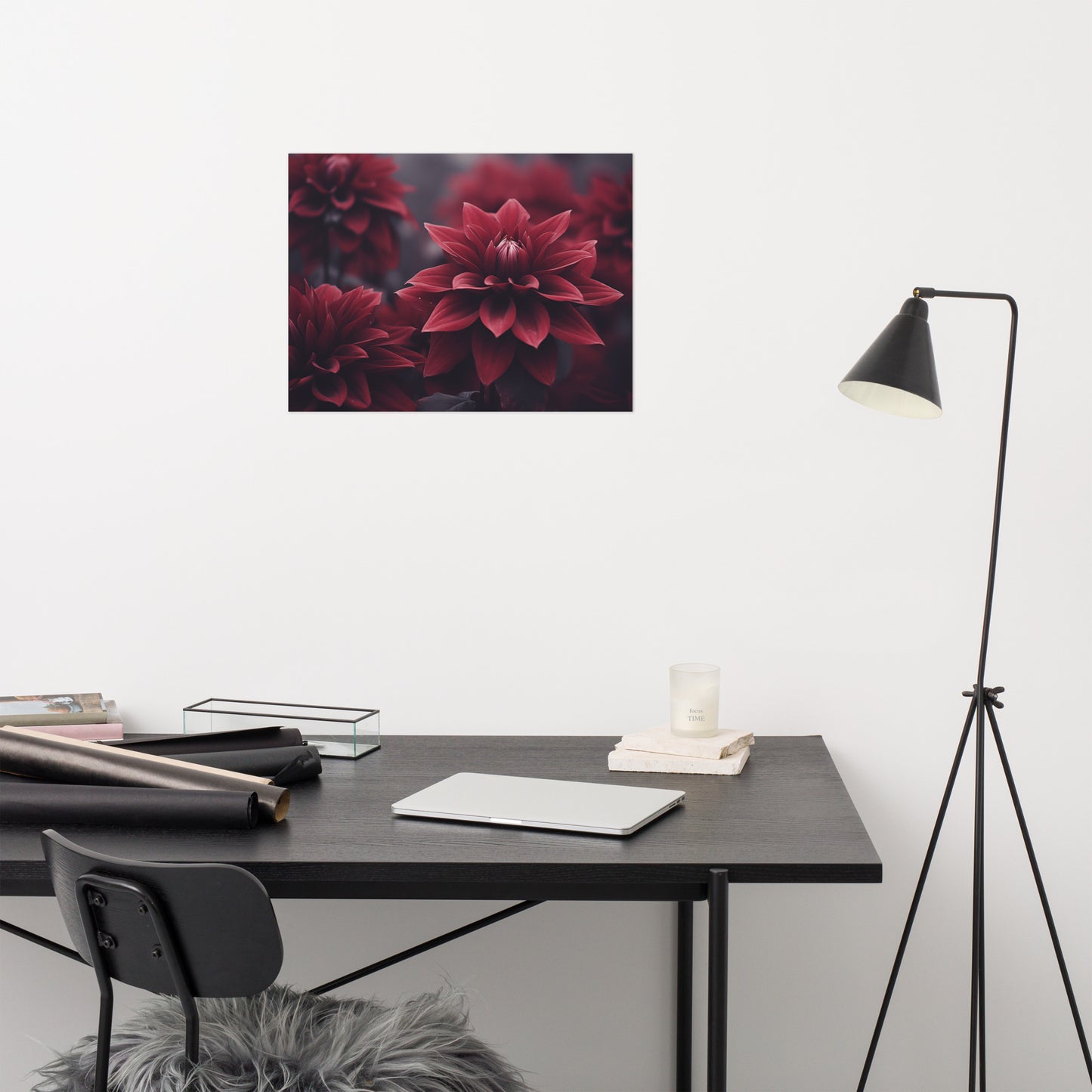 Burgundy Floral Wall Art: Enchanted Dahlia Photorealism - Digital Artwork Loose Print