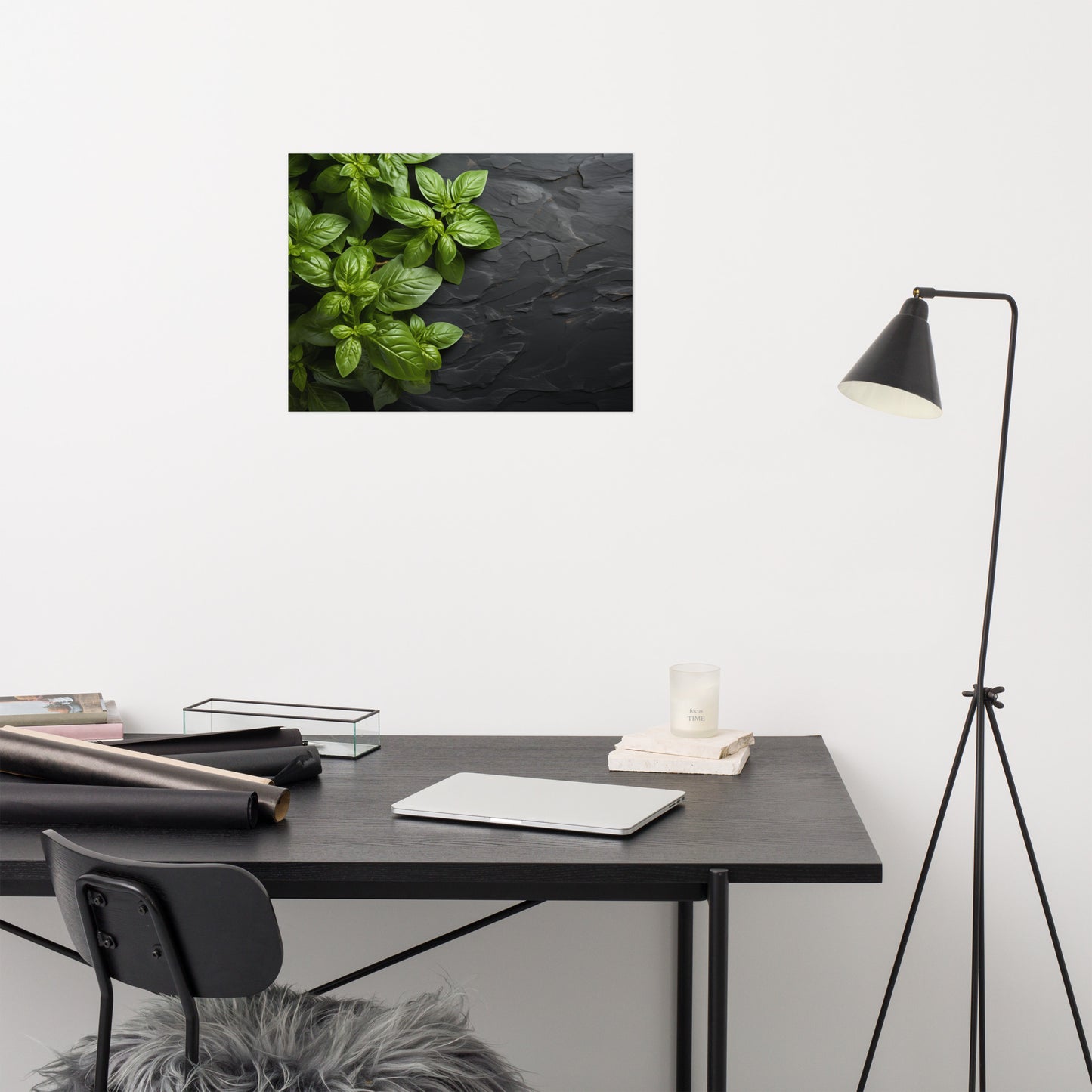 Herb and Art: Essence of Basil Photorealism - Digital Artwork Loose Art Print