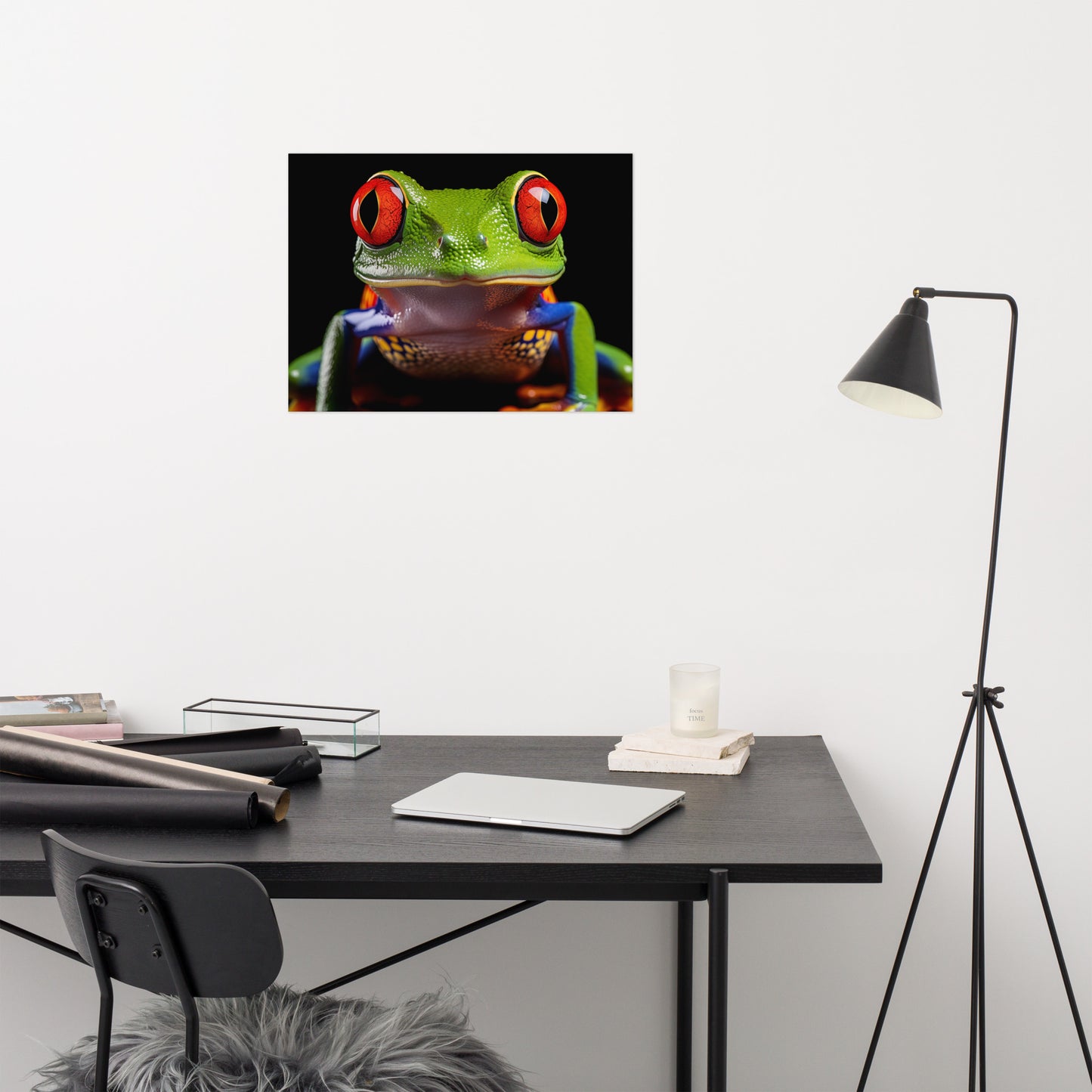 Colorful Frog Art: Eyes of the Jungle Close-up Photorealism - Digital Artwork Loose Print