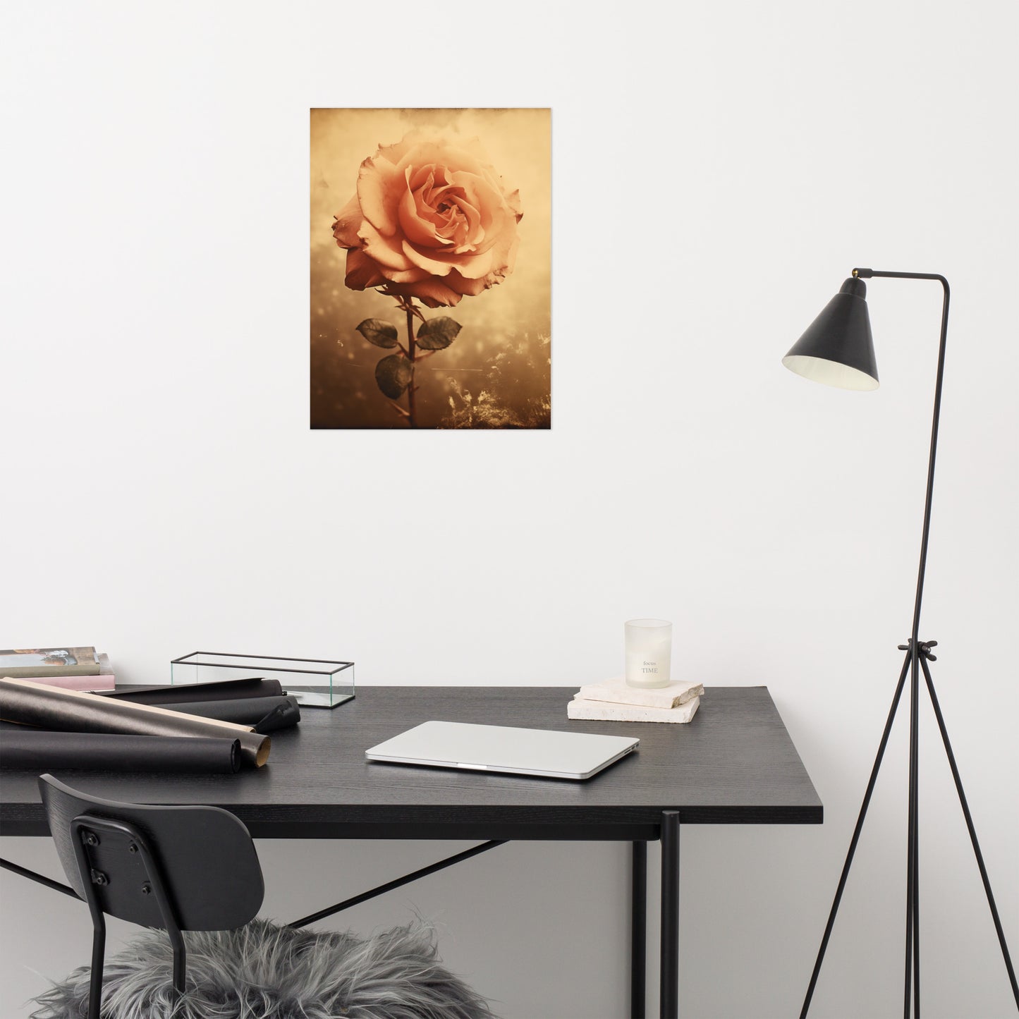 Modern Flower Painting: Faded Elegance Rose Vintage Retro Subdued Photorealism - Digital Artwork Loose Art Print