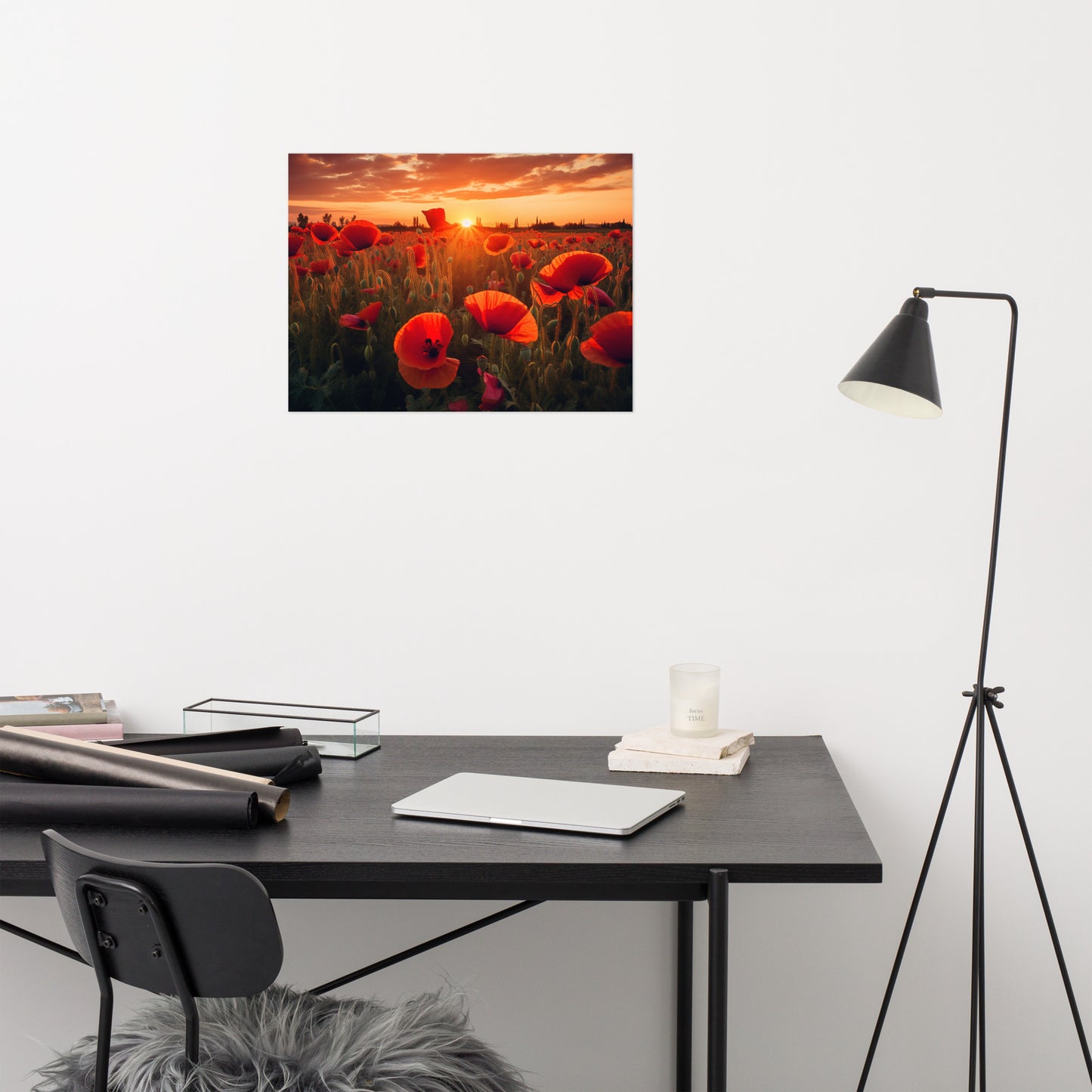 Field of Dreams Poppy Field Sunset Photorealism - Digital Artwork Loose Art Print