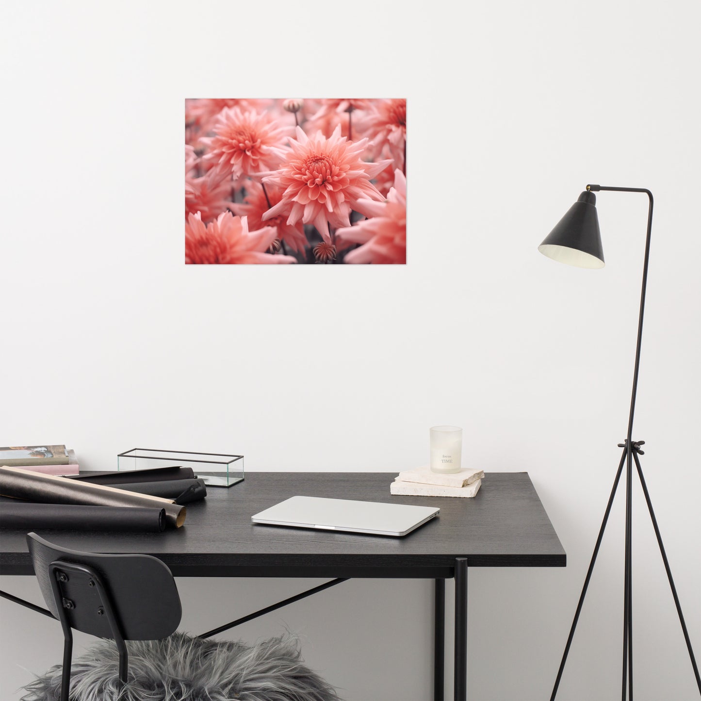 Fire on the Horizon - Dahlia Coral Flowers Photorealism - Digital Artwork Loose Art Print