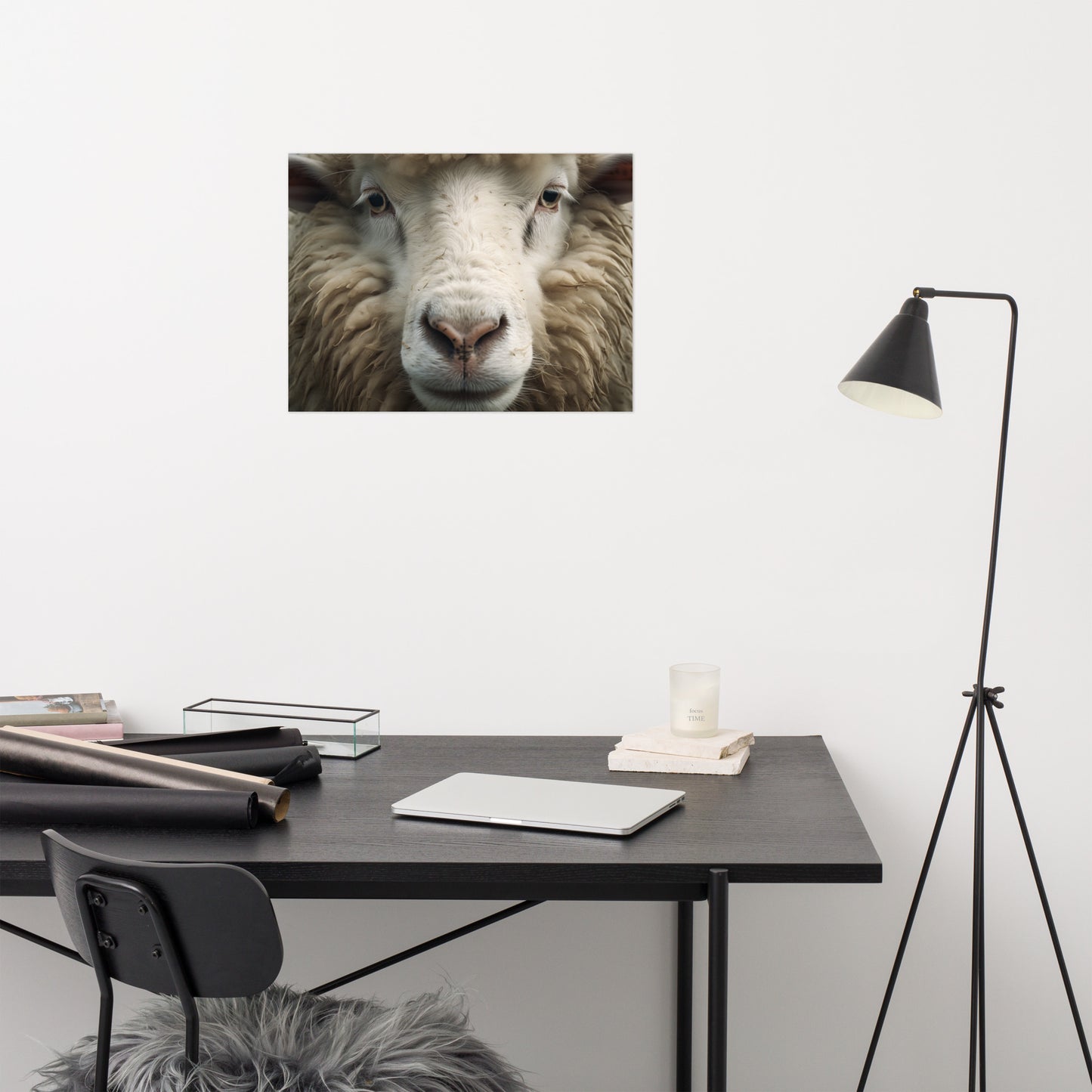 Fleece Face Sheep Portrait Photorealism - Digital Artwork Loose Art Print