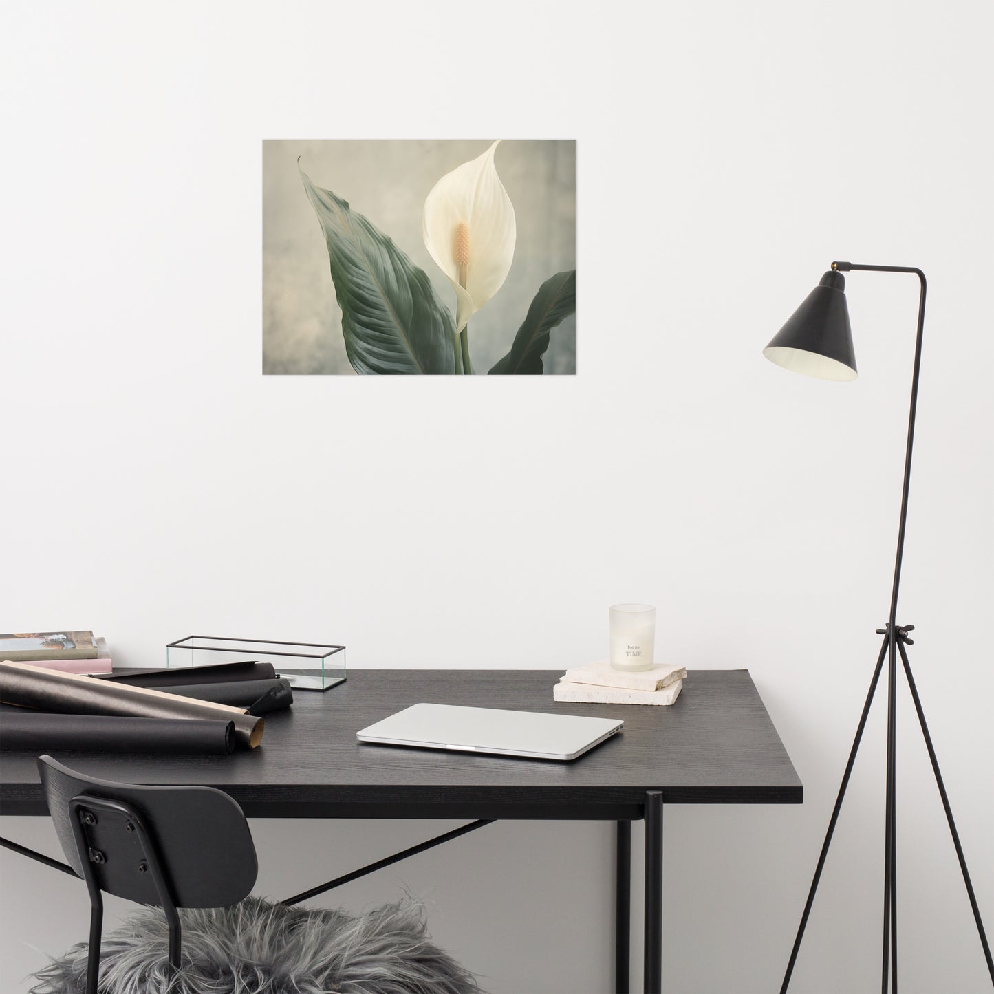 Floral Tranquility Peace Lily Retro Subdued Photorealism - Digital Artwork Loose Art Print