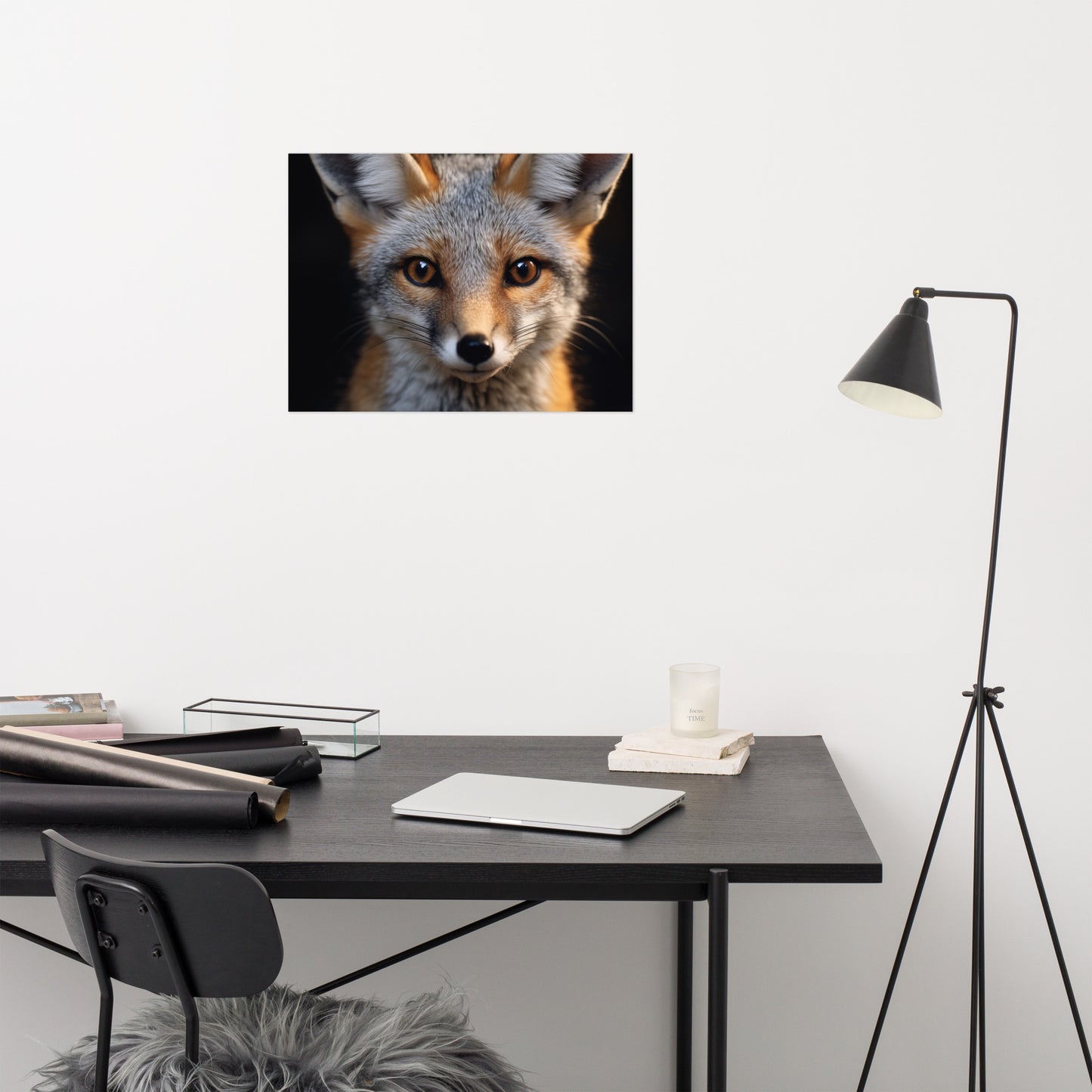 Foxfire Gaze Gray Fox Photorealism - Digital Artwork Loose Art Print