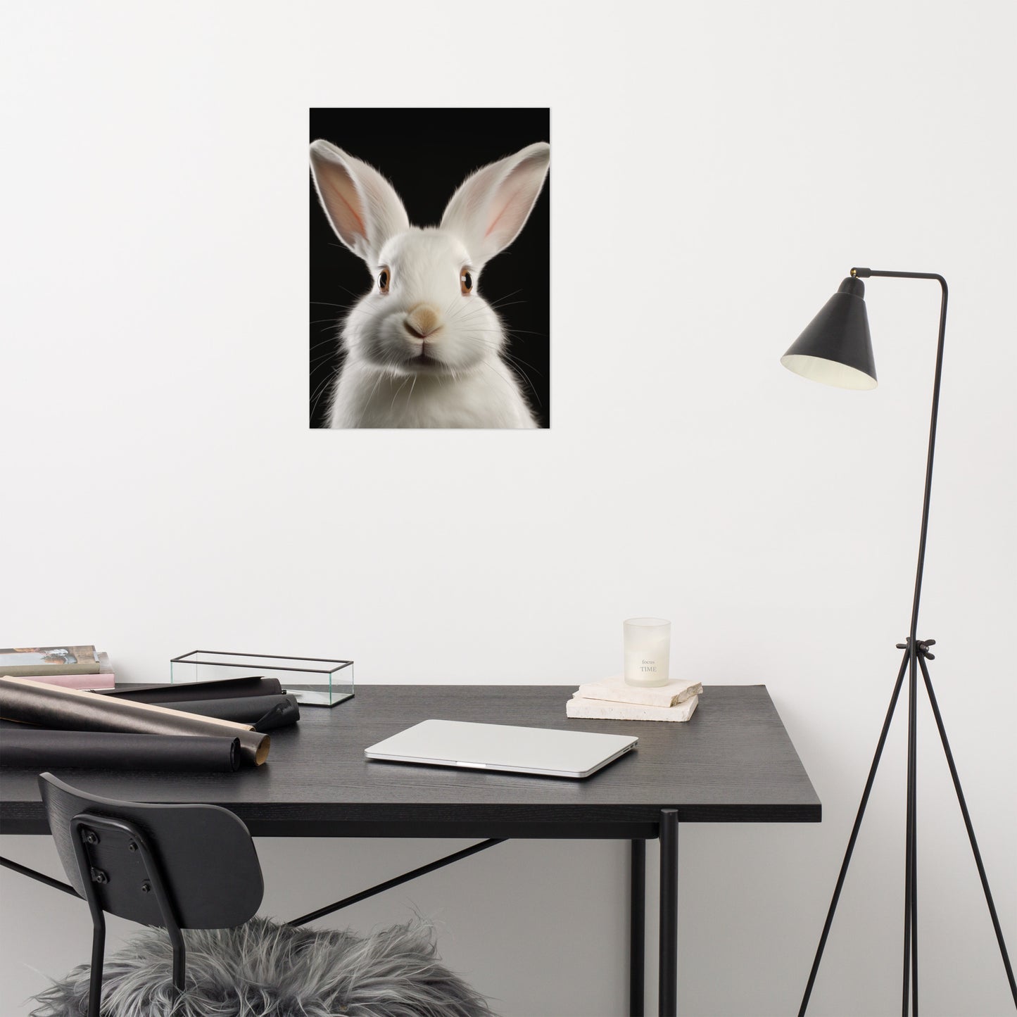 Gentle Gaze Rabbit Portrait Photorealism - Digital Artwork Loose Art Print