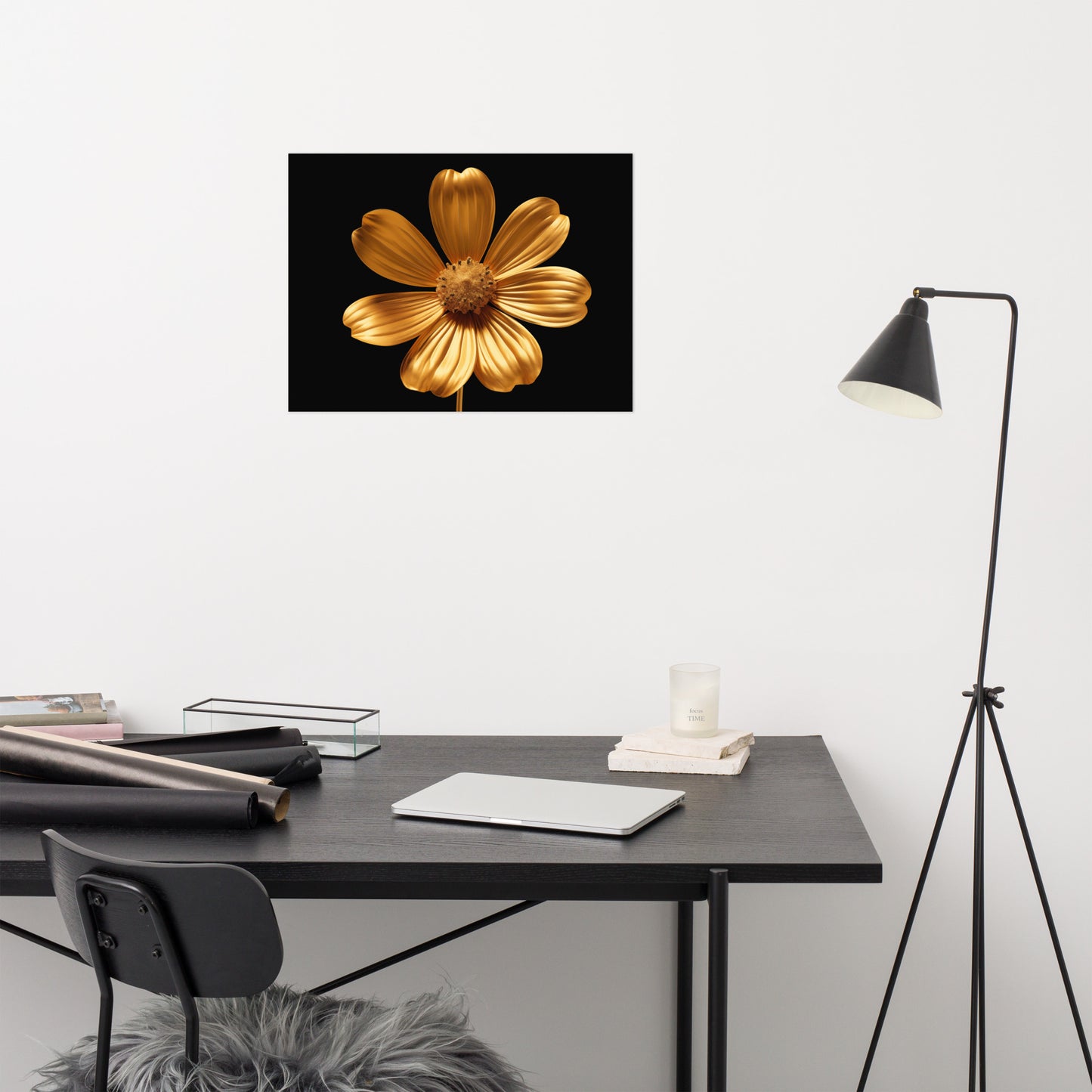 Golden Bloom Floral Gold Color Photorealism - Digital Artwork Loose Art Print