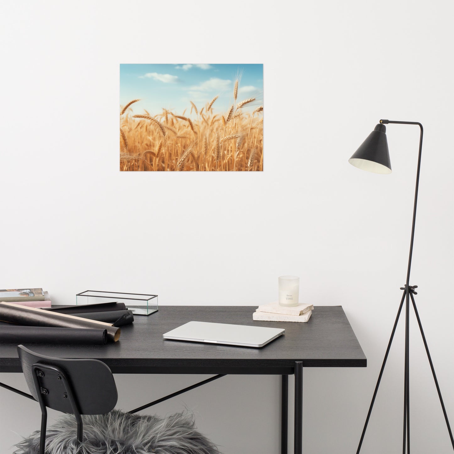 Golden Harvest Minimal Botanical Rustic Subdued Wheat Crops Photorealism - Digital Artwork Loose Art Print