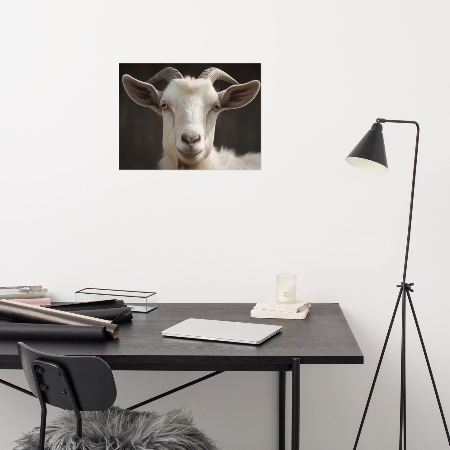 Horned Majesty Goat Photorealism - Digital Artwork Loose Art Print