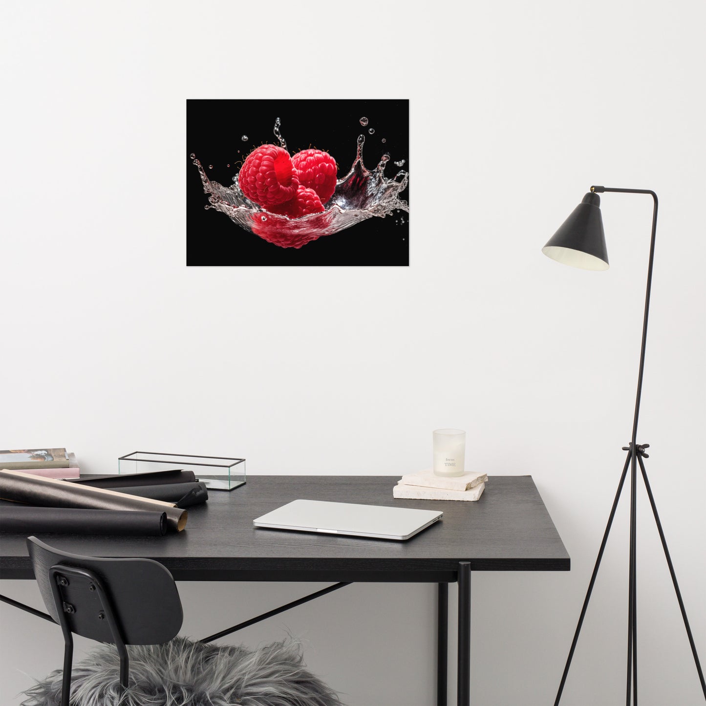 Hydration Sensation Raspberries in Water Photorealism - Digital Artwork Loose Art Print