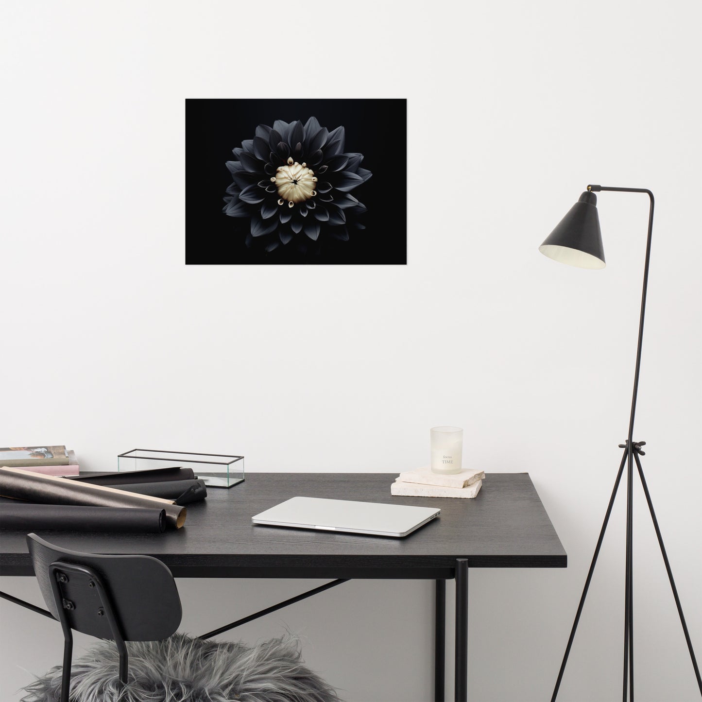 Ink Petals Black Flowers Photorealism - Digital Artwork Loose Art Print