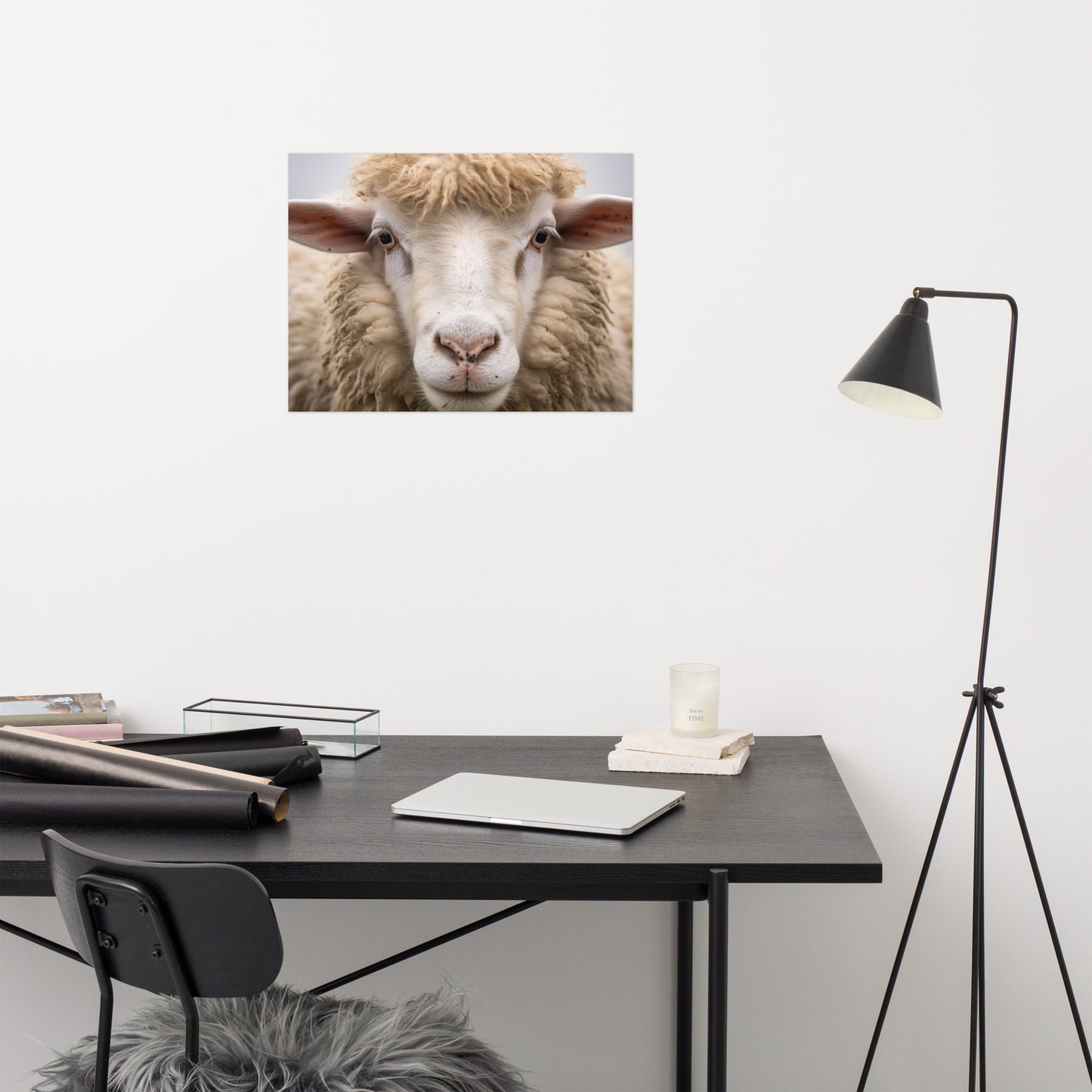 Innocent Eyes Sheep Portrait Photorealism - Digital Artwork Loose Art Print