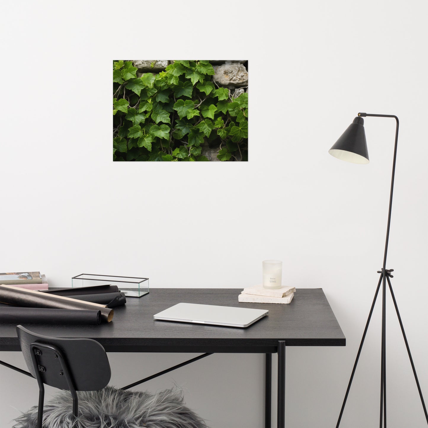 Ivy on Stone Wall Photorealism - Digital Artwork Loose Art Print