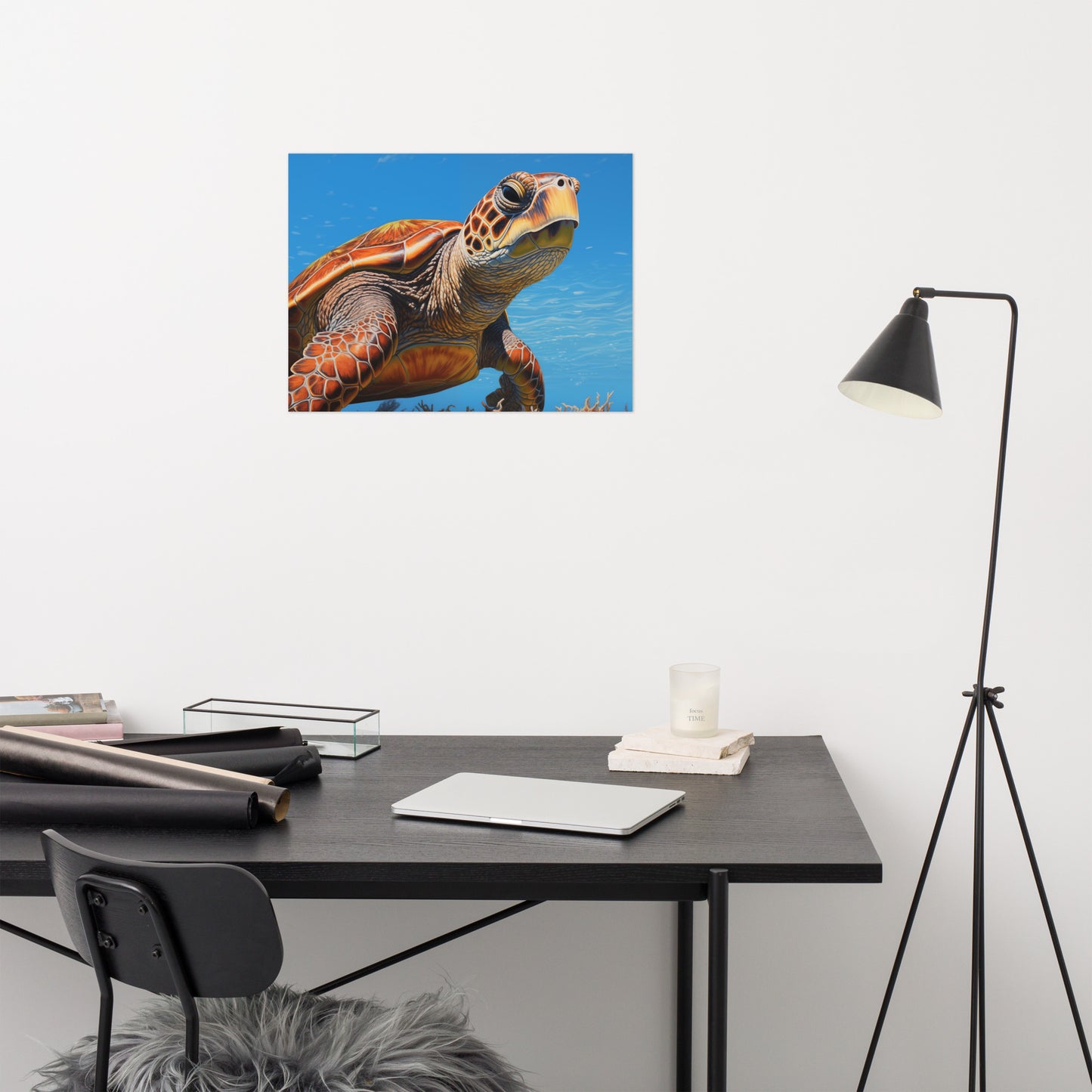 Journey Through the Blue Sea Turtle Coastal Photorealism - Digital Artwork Loose Art Print